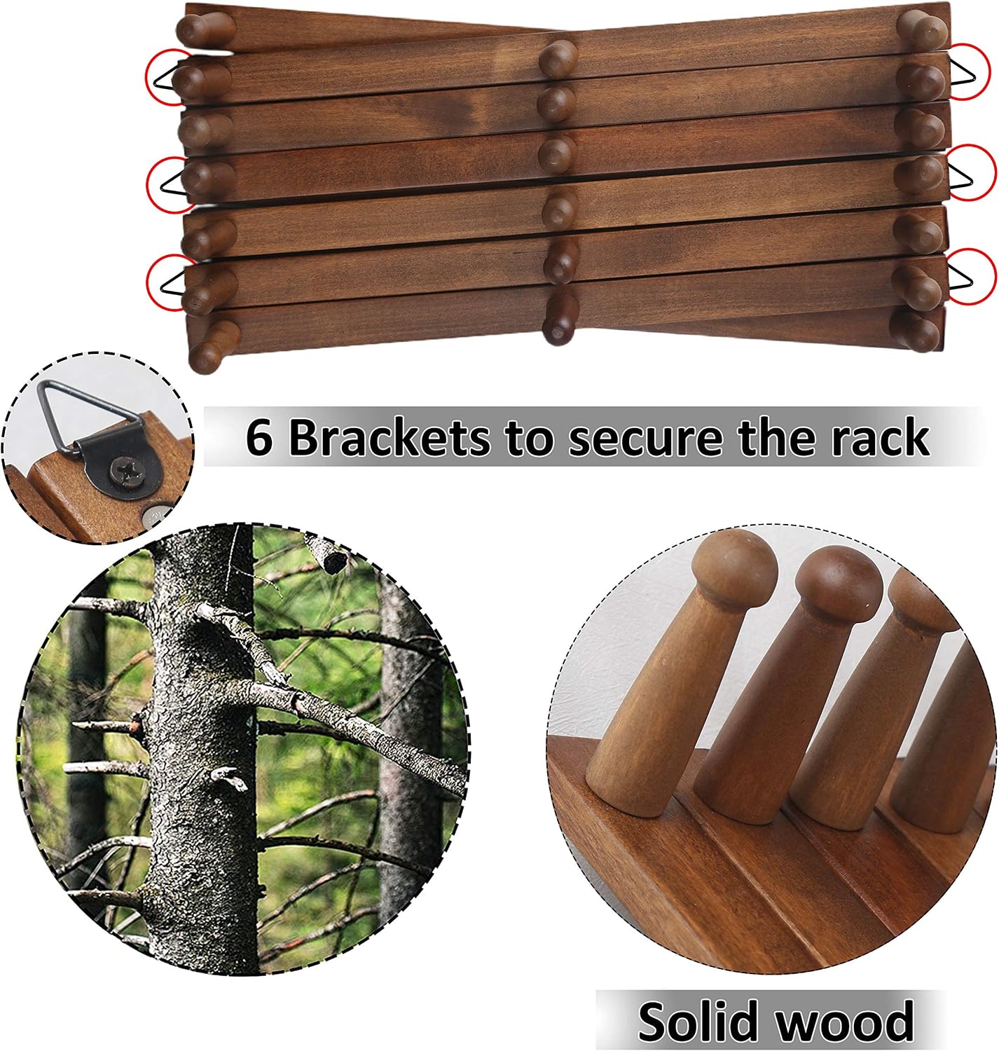 WEBI Accordion Wall Hanger,Expandable Wooden Coat Rack Wall Mounted,Accordion Hat Rack for Wall,Accordion Hook Rack for