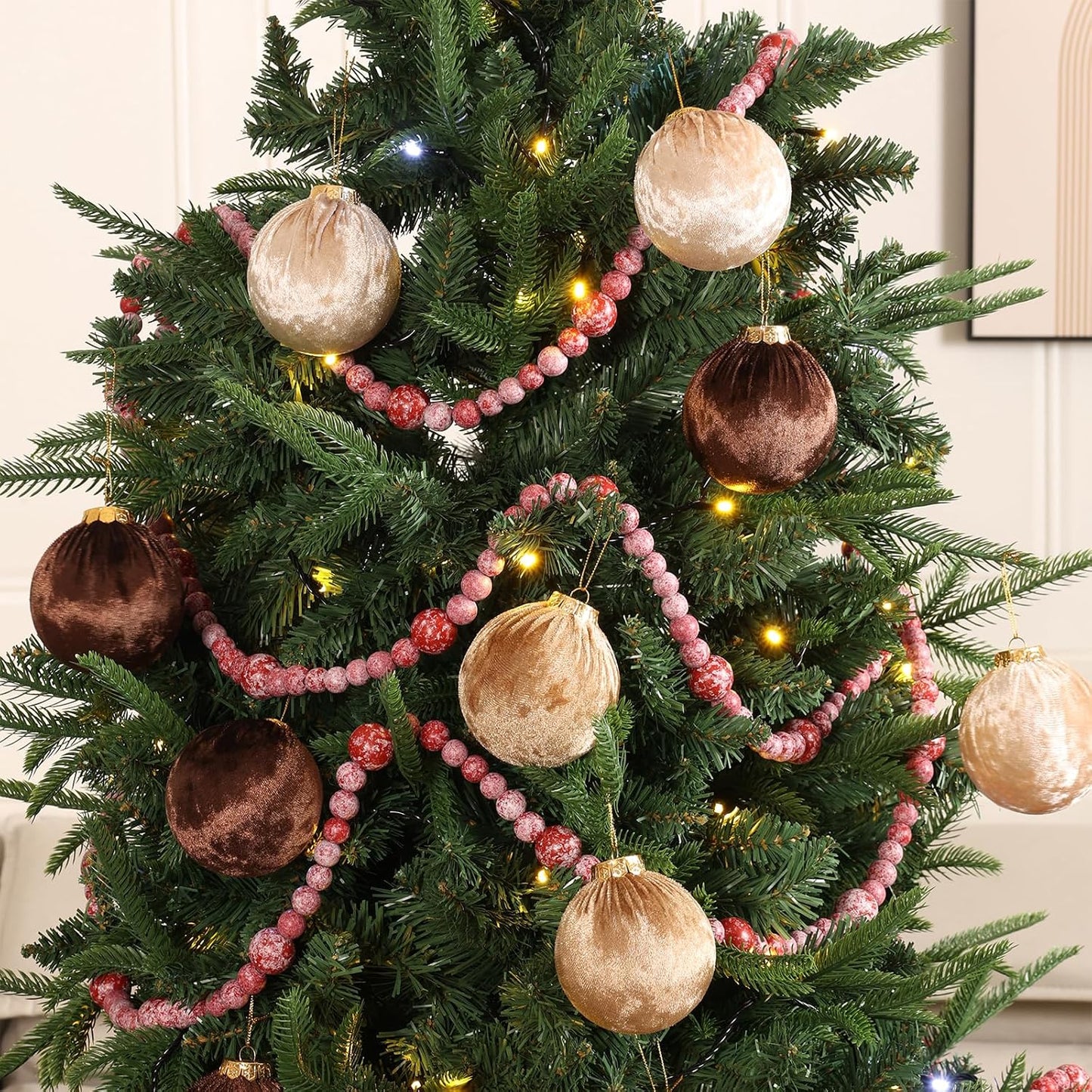 Christmas Wood Bead Garland / Vintage Red Beads