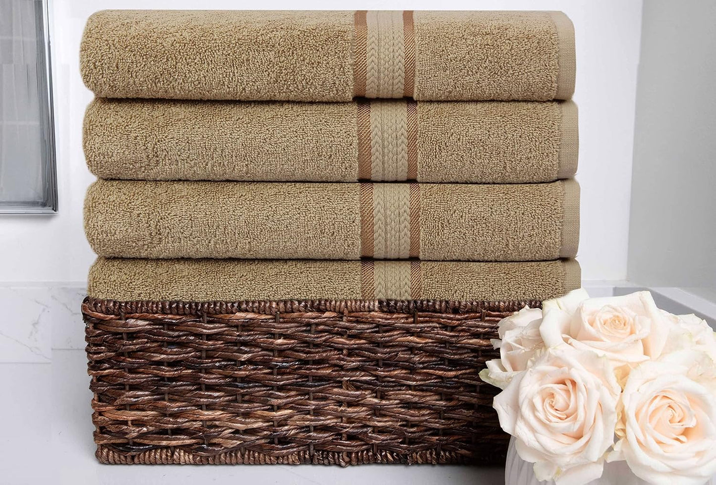 COTTON CRAFT Ultra Soft Bath Towels - 4 Pack 100% Cotton Large 30x54 inches | Oversized 580 GSM Absorbent Linen Bath