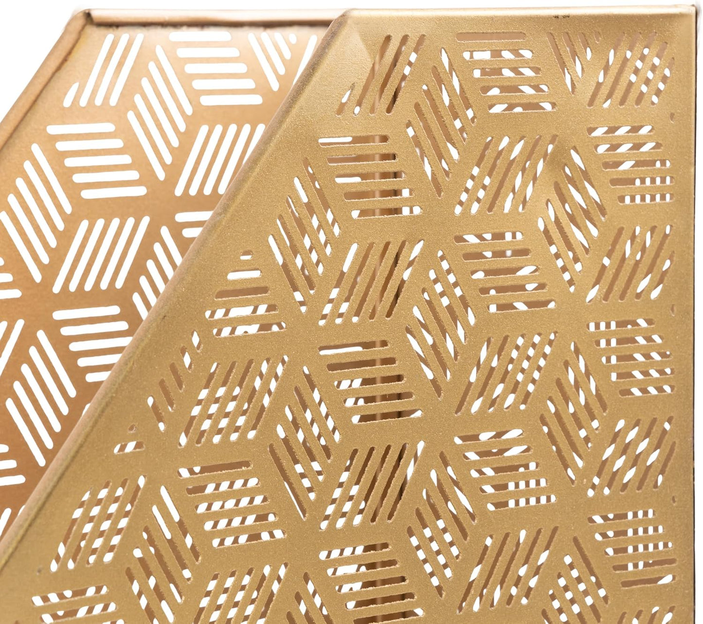 Deco 79 Metal Geometric Single Slot Magazine Holder with Laser Carved Design, 5" x 10" x 12", Gold