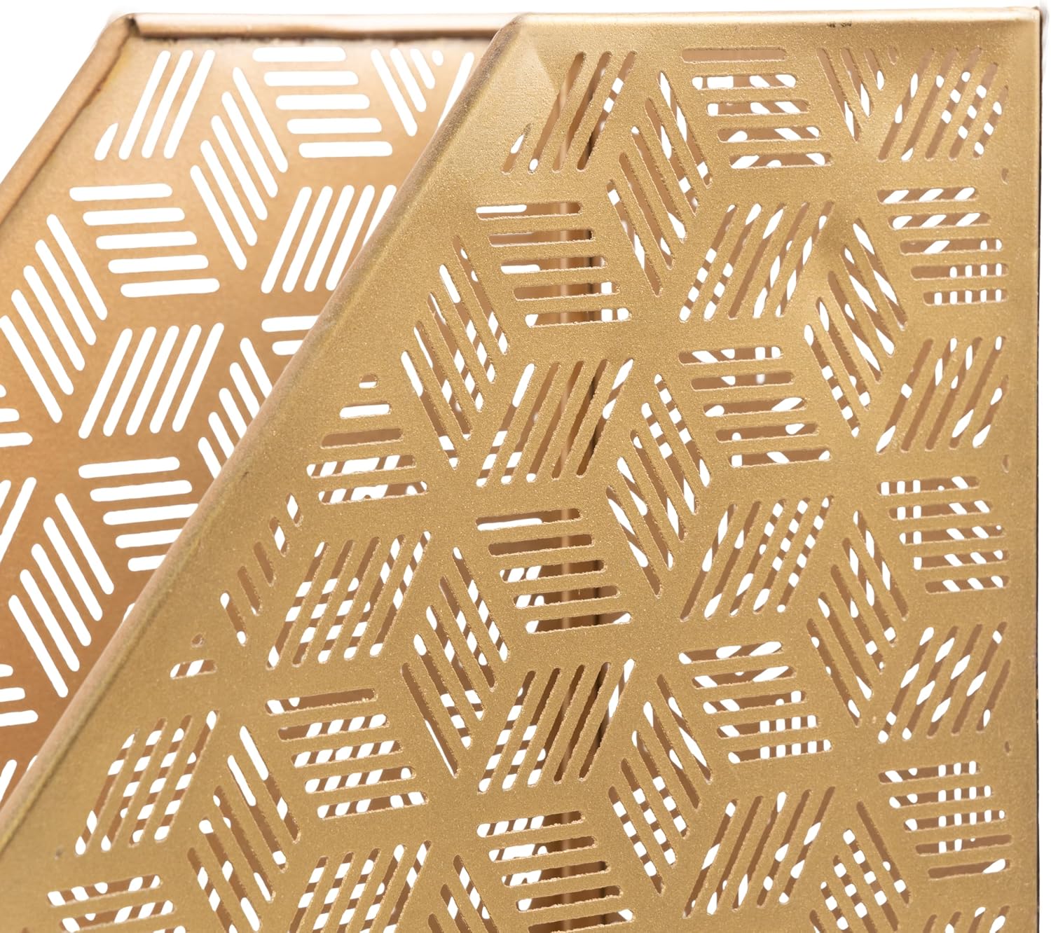 Deco 79 Metal Geometric Single Slot Magazine Holder with Laser Carved Design, 5" x 10" x 12", Gold