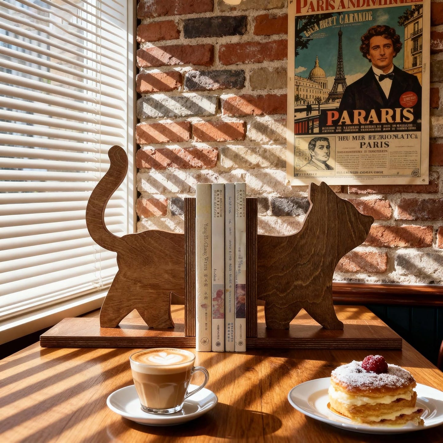 Cat Wooden Book Ends for Heavy Books