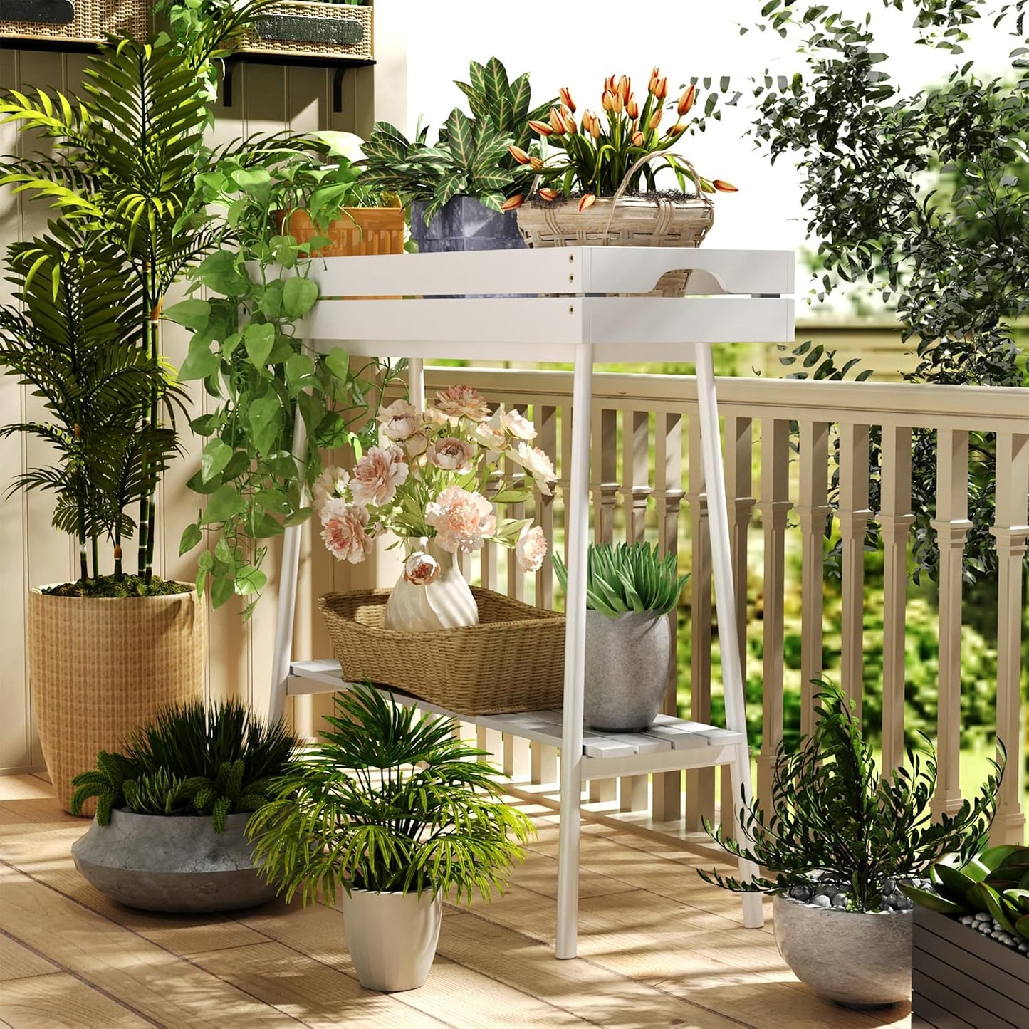 BAMBANG Bamboo Plant Stand Indoor, 2 Tier Small Plant Table, Tall Plant Stand for Indoor Plants, Window Sill Plant