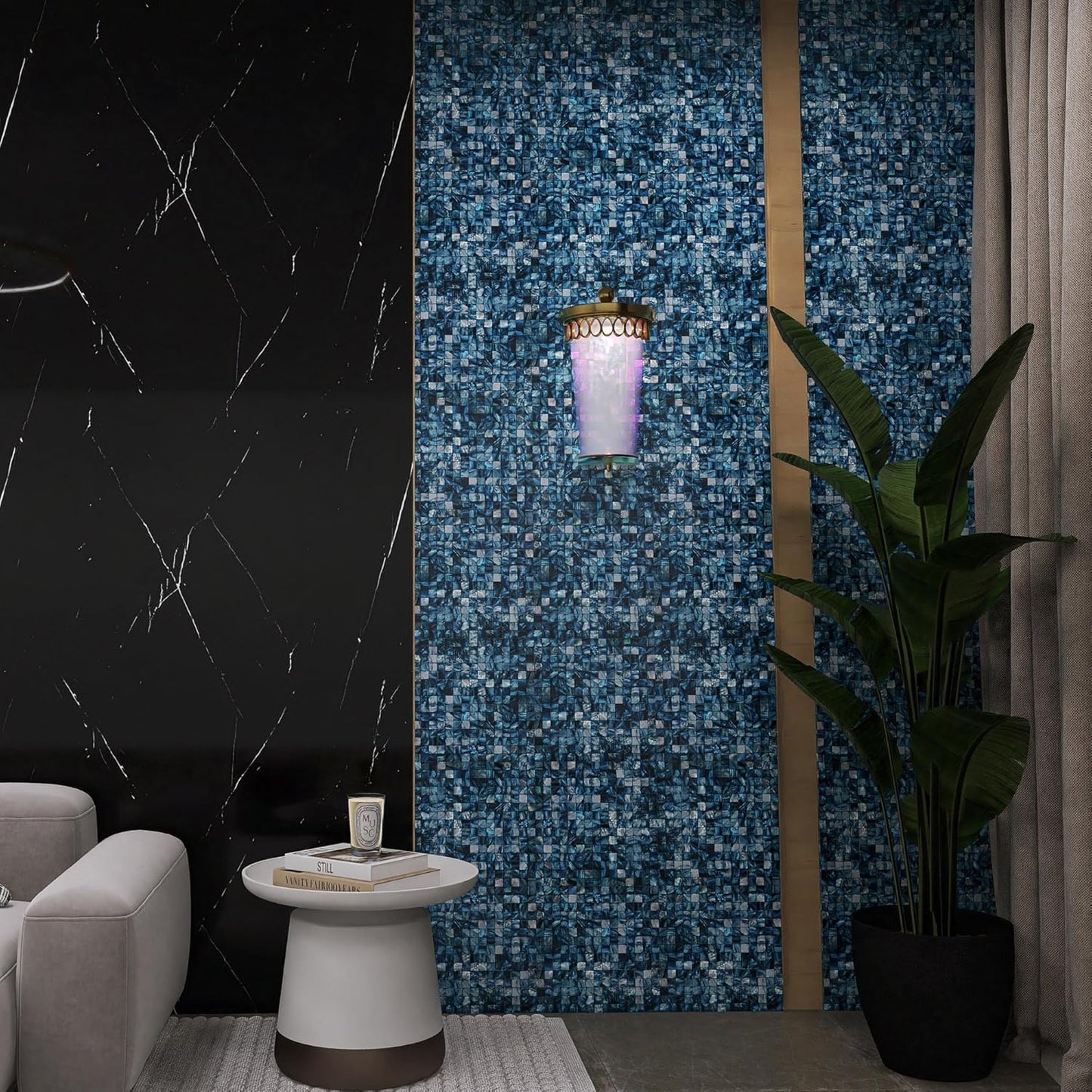 Mother of Pearl Mosaic Self Adhesive Tiles / Blue / Set of 10