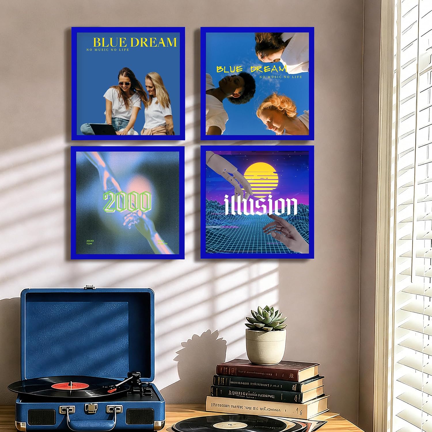 eletecpro Vinyl Record Frame, 12.5x12.5, Blue, 4 Pack | Fits 12x12 LP and Album Cover, Easy Wall Mount, Acrylic Cover