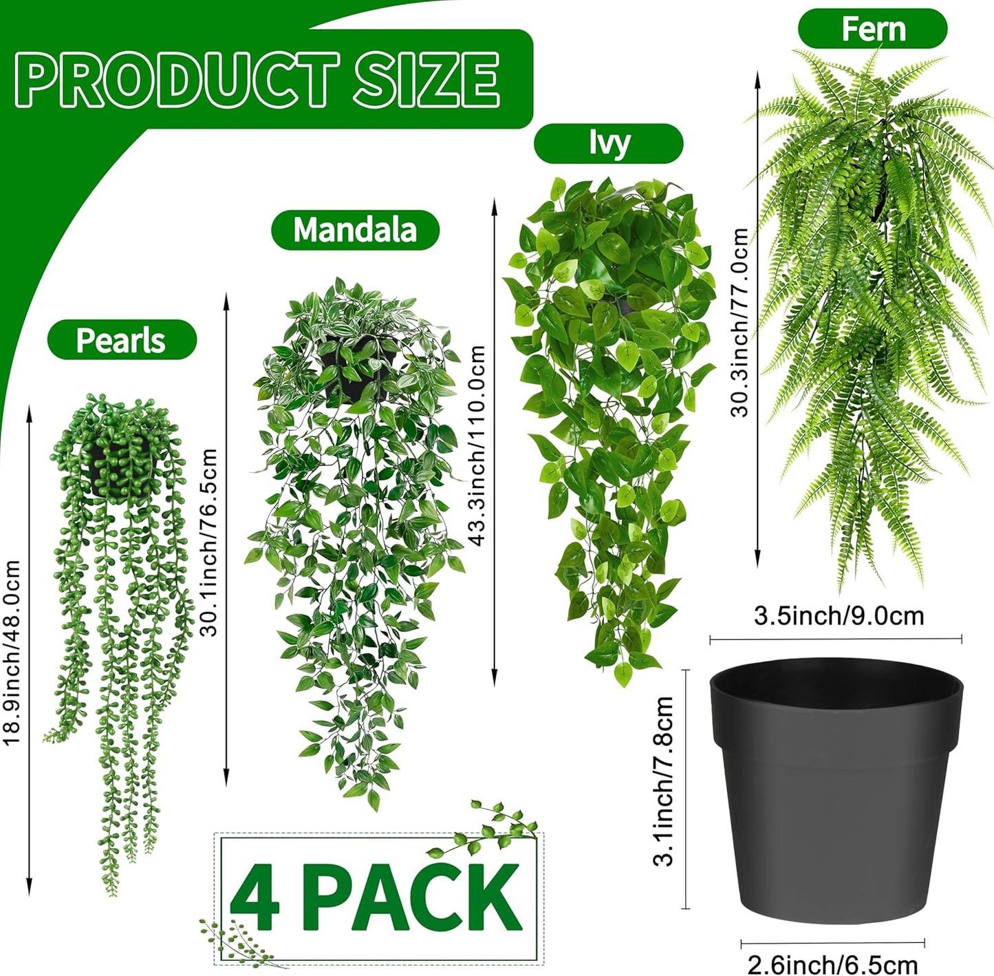 Artificial Hanging Plants / Green / Set of 4