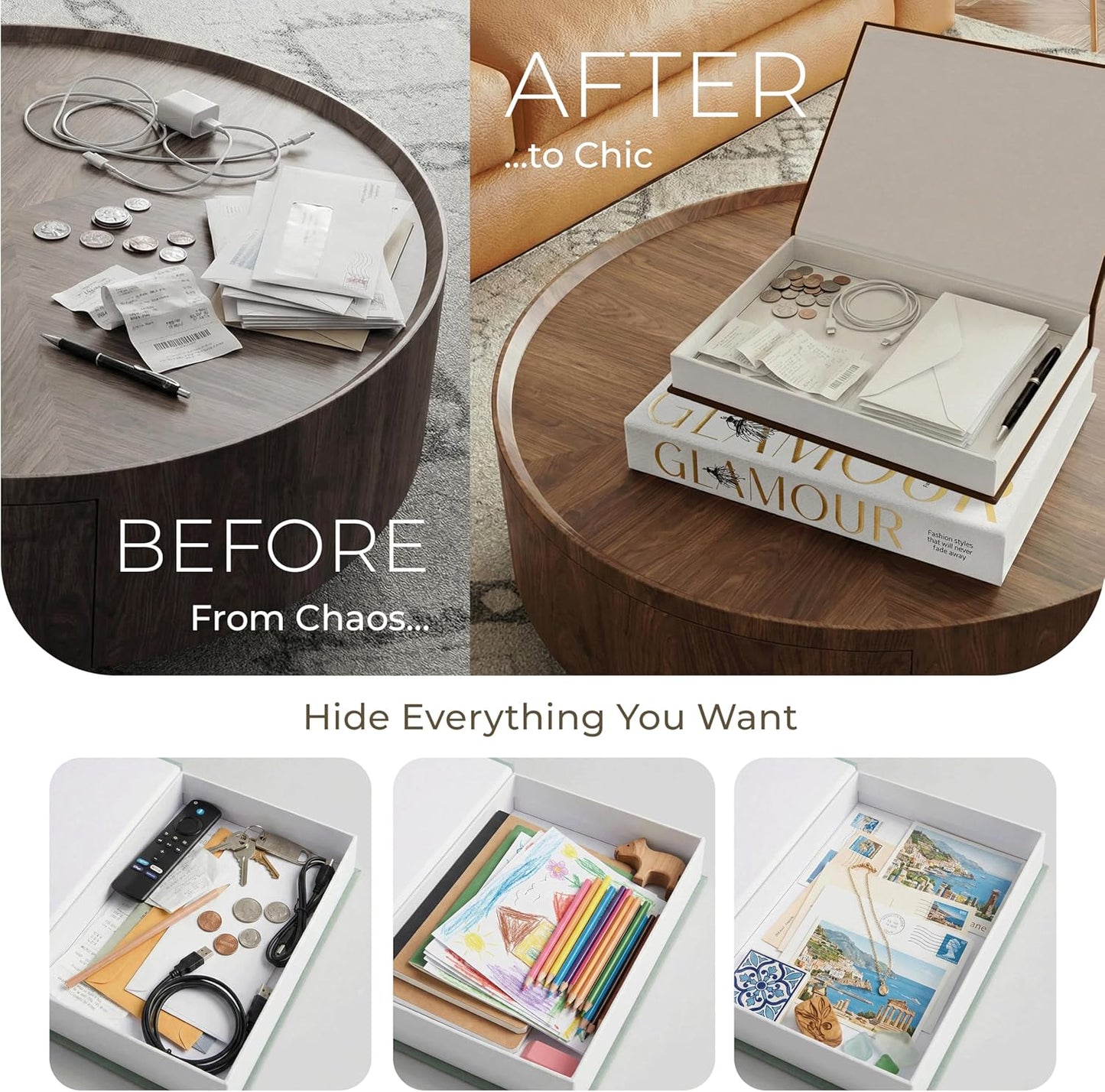 & Ivory Linen Faux Books for Decoration / Glamour + Fast Fashion / Black
