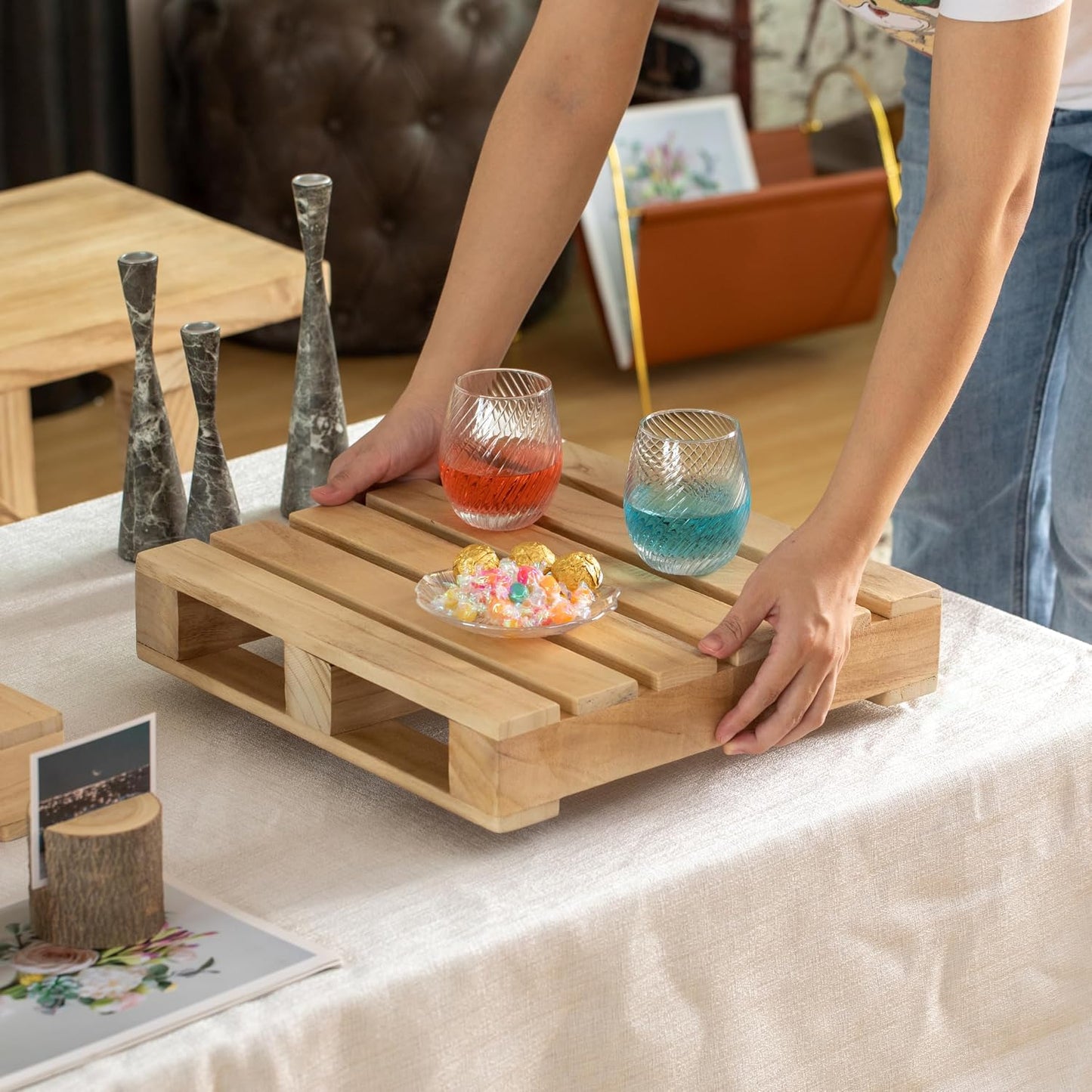 15- Rustic Wooden Pallet Display Stand Wood Riser / Natural / Set of 15