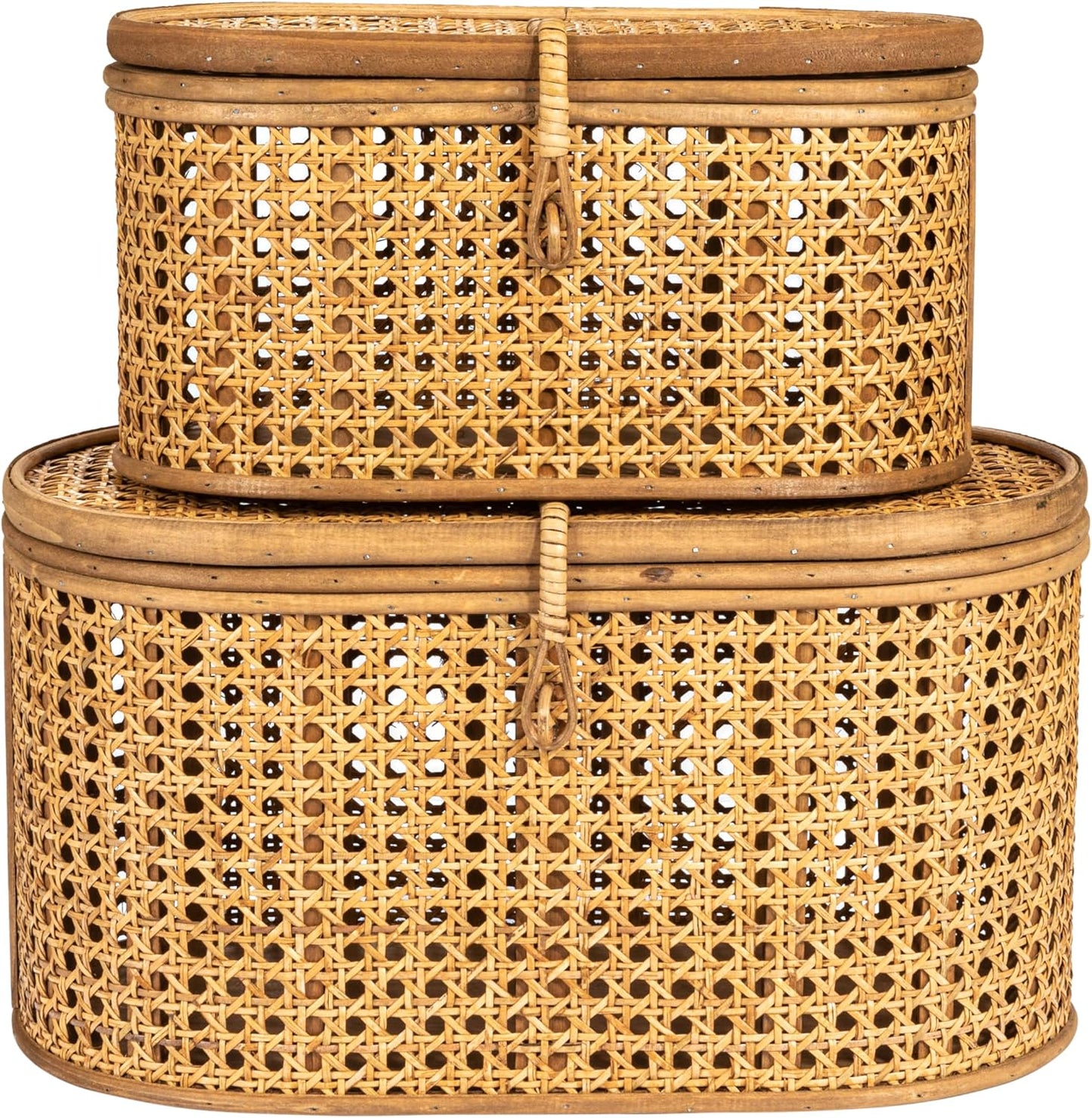 Modern Decorative Oval Woven Rattan Storage Boxes / Natural / Set of 2