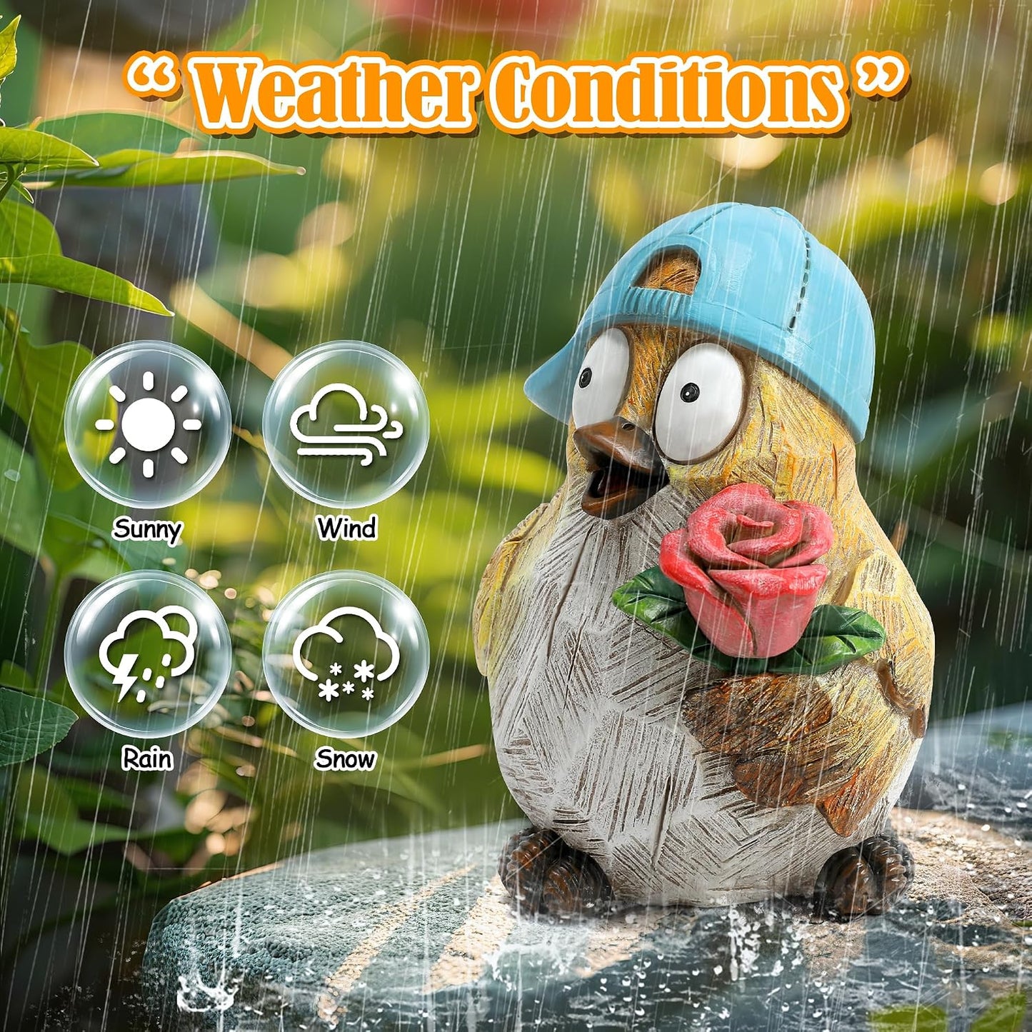 Garden Bird Statue for Decorations Outdoor Animal Figurines Little Bird Holding Flowers Sculpture