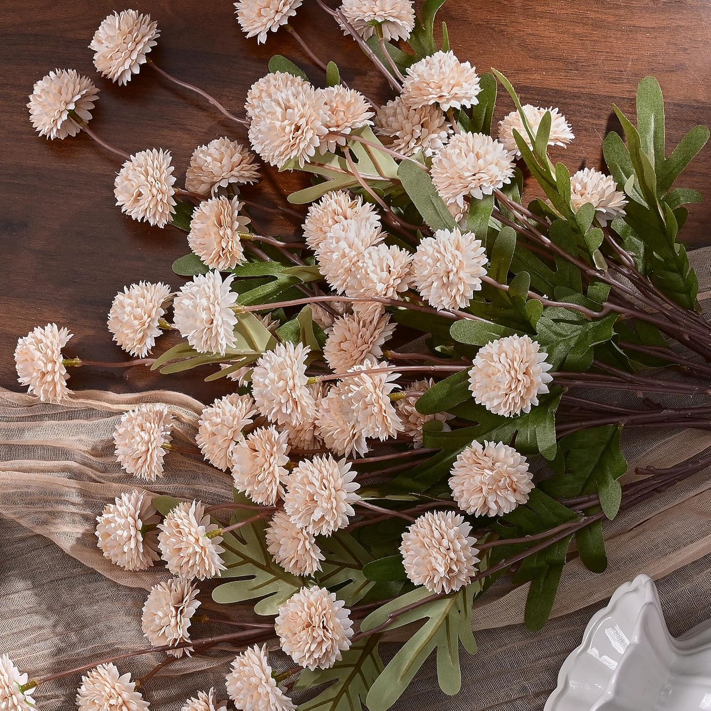 Fake Silk Pompon Mum Artificial Flowers / Beige / Set of 10