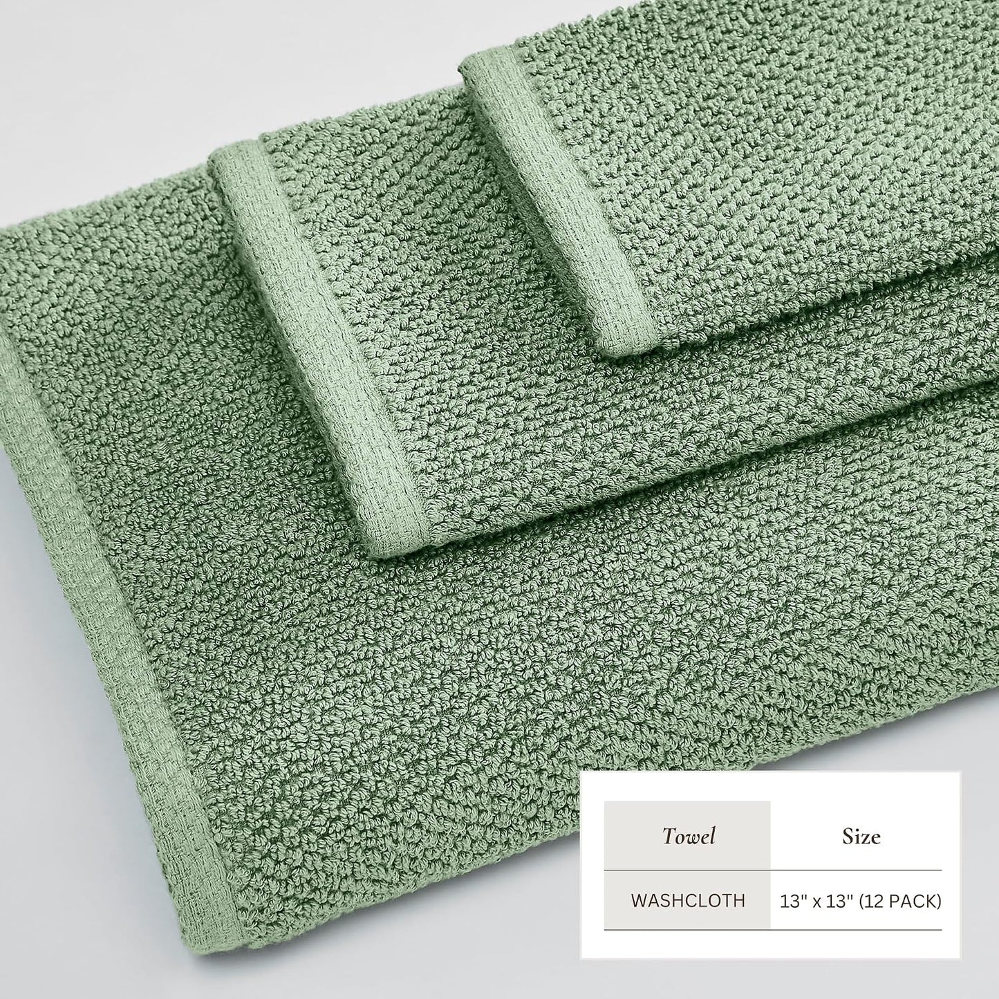 Great Bay Home 100% Cotton 12-Pack 13x13 Wash Cloth - Absorbent, Quick-Drying, Durable Face Towels for Bathroom Decor