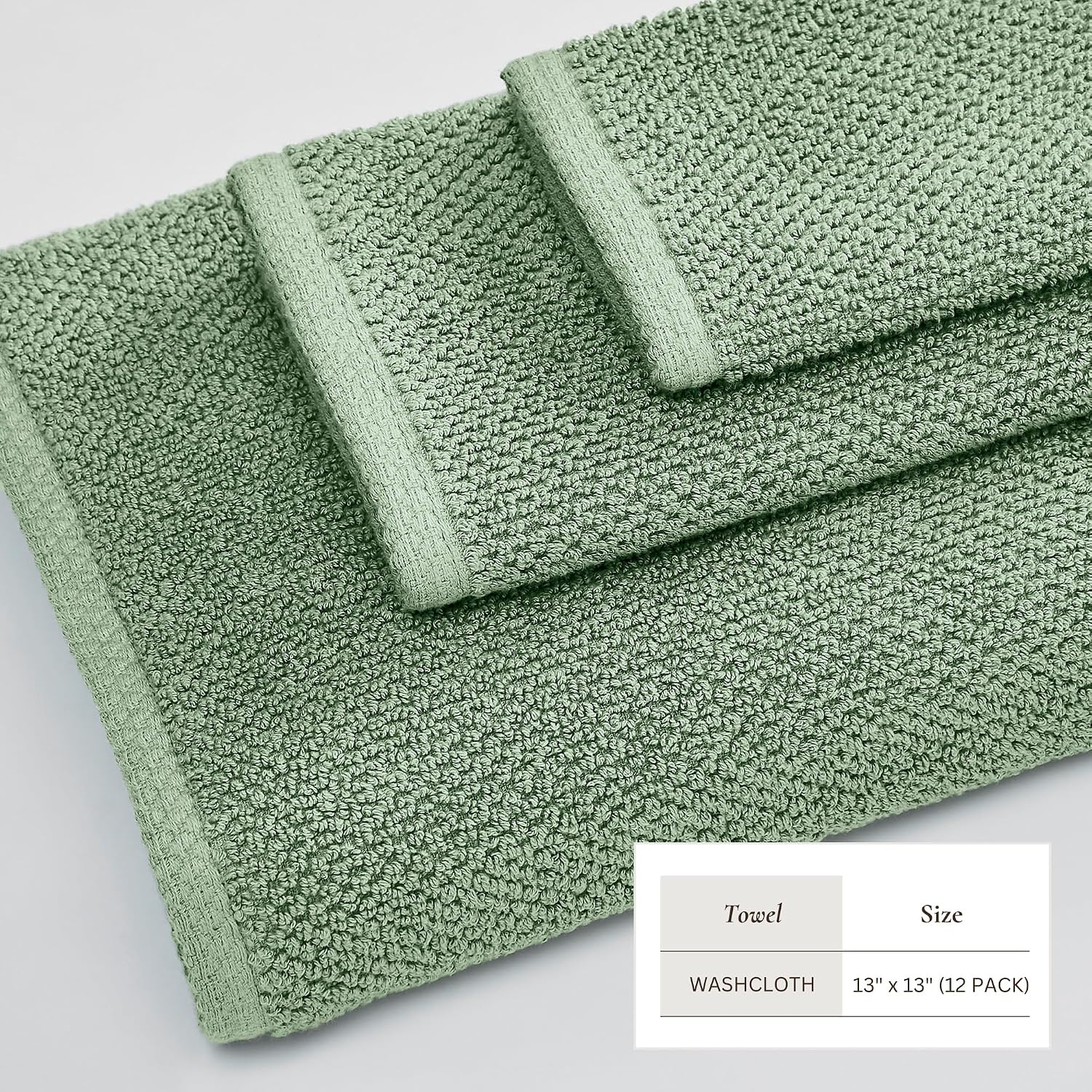 Great Bay Home 100% Cotton 12-Pack 13x13 Wash Cloth - Absorbent, Quick-Drying, Durable Face Towels for Bathroom Decor