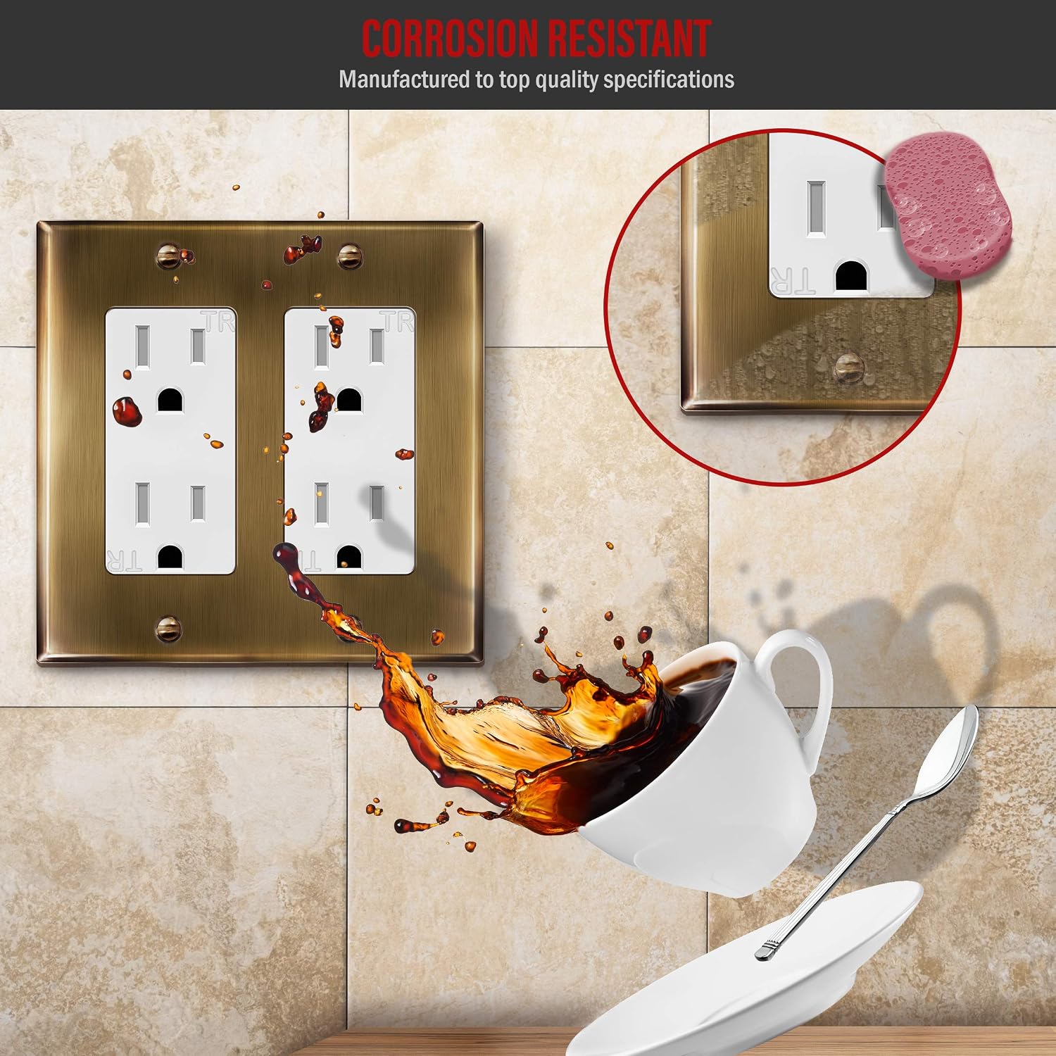 ENERLITES Double Decorator Switch or Receptacle Metal Cover Plate, Corrosion Resistant, Standard Size 2-Gang 4.50" x