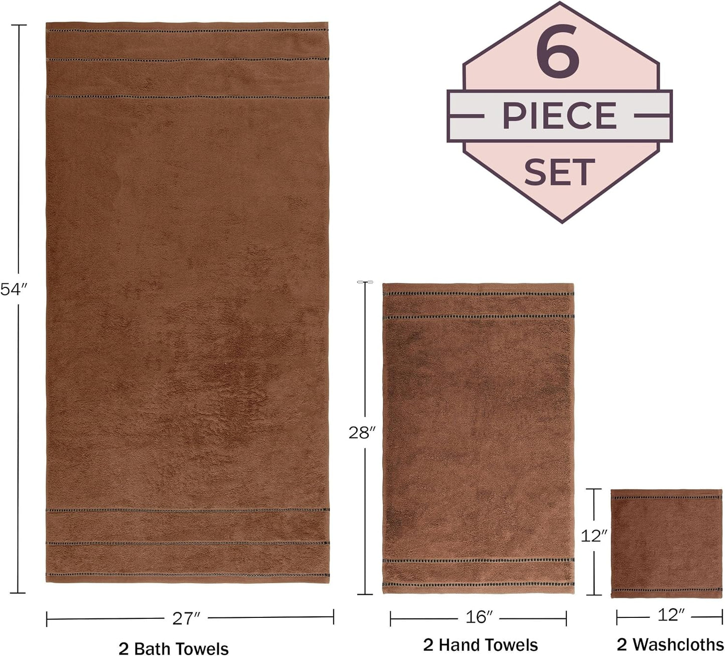 Lavish Home Bathroom Towels Set, Chocolate Brown, Set of 6