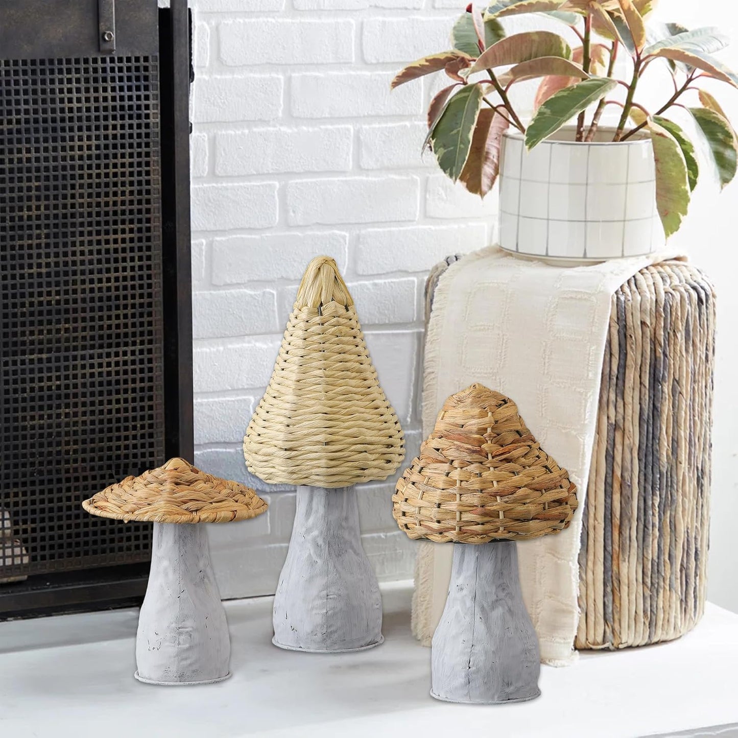 Farmhouse Small Woven Mushrooms Garden Decor / Style 2 / 8 Inch