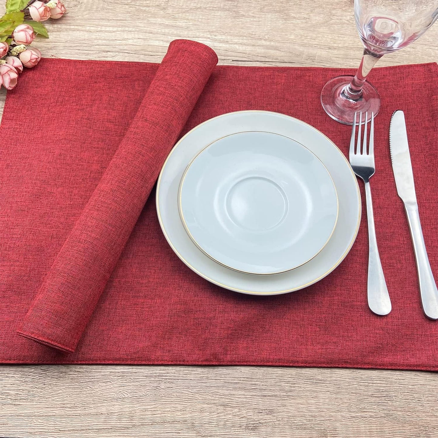 Weabetfu Cloth Placemats Set of 6 Heat Resistant Dining Table Place mats | Cotton Linen Machine Washable Kitchen Table