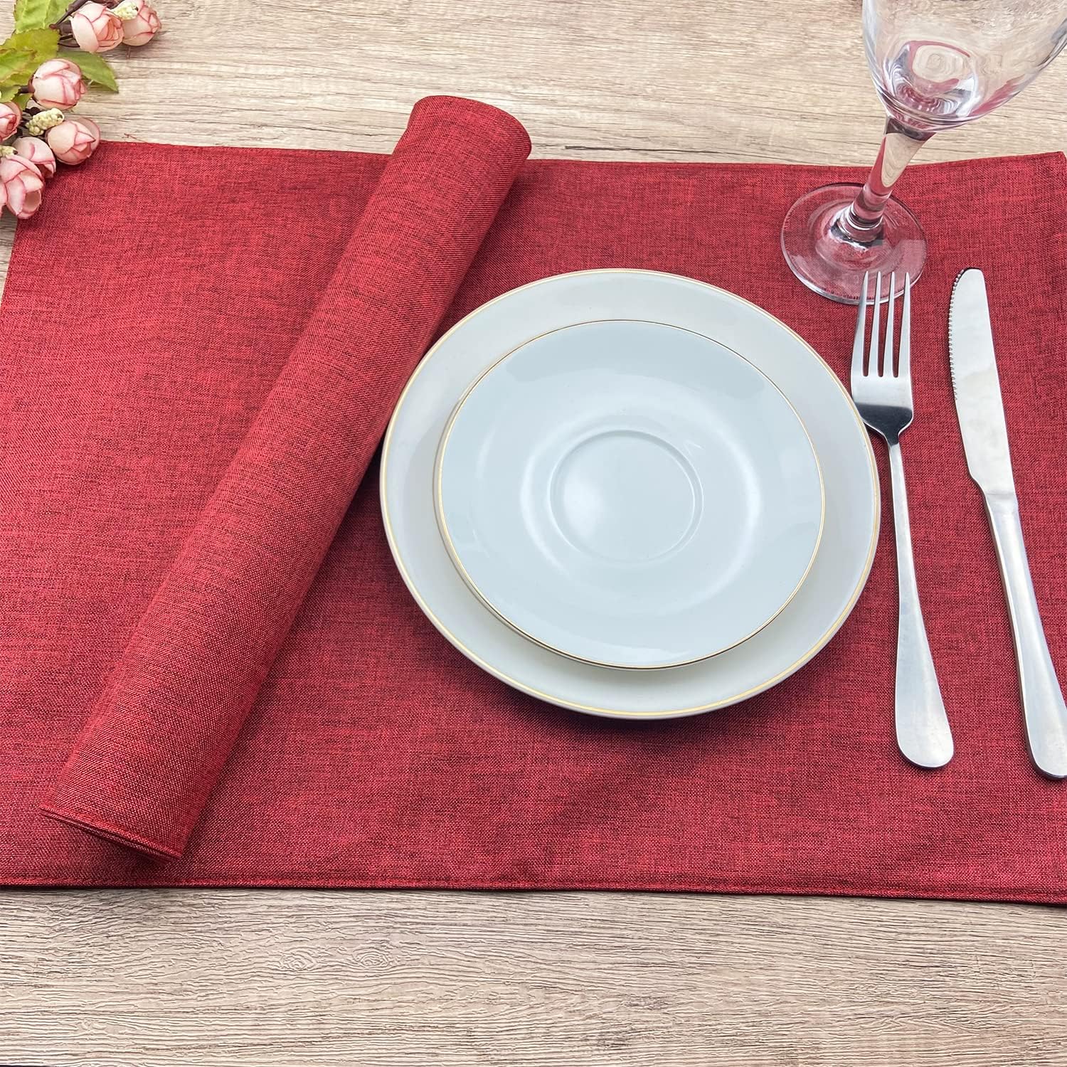 Weabetfu Cloth Placemats Set of 6 Heat Resistant Dining Table Place mats | Cotton Linen Machine Washable Kitchen Table