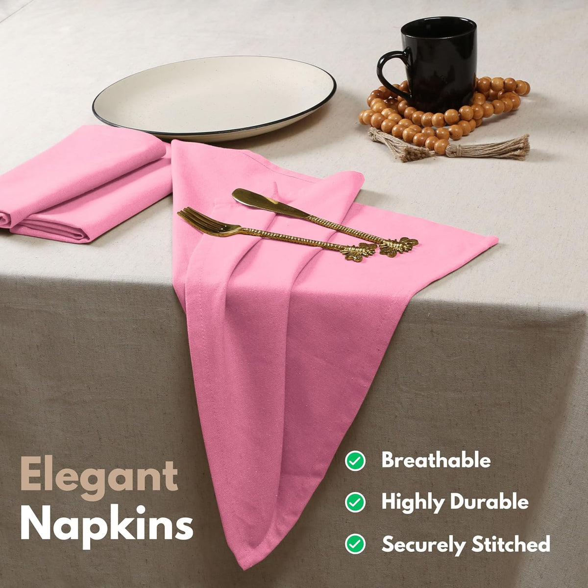 Native Fab Cloth Dinner Napkins, 12 Pack, 100% Cotton, 17x17 Inches, Soft, Absorbent, Premium Hotel Quality Table