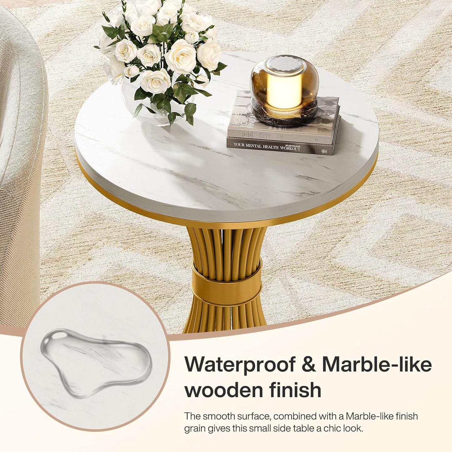 Modern Faux Marble Side Table / Gold