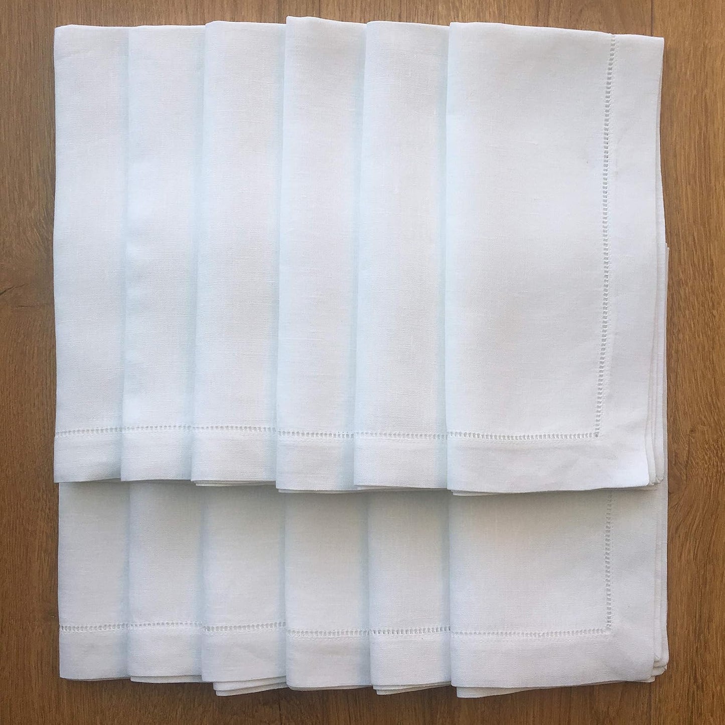 White Linen Hem Stitch Dinner Napkins - Set of 12 20"x20"-Ladder Hem Stitch 100% Linen Cloth Napkins-Super Value Bulk