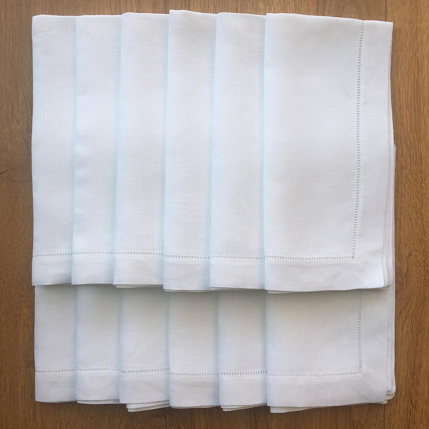 White Linen Hem Stitch Dinner Napkins - Set of 12 20"x20"-Ladder Hem Stitch 100% Linen Cloth Napkins-Super Value Bulk