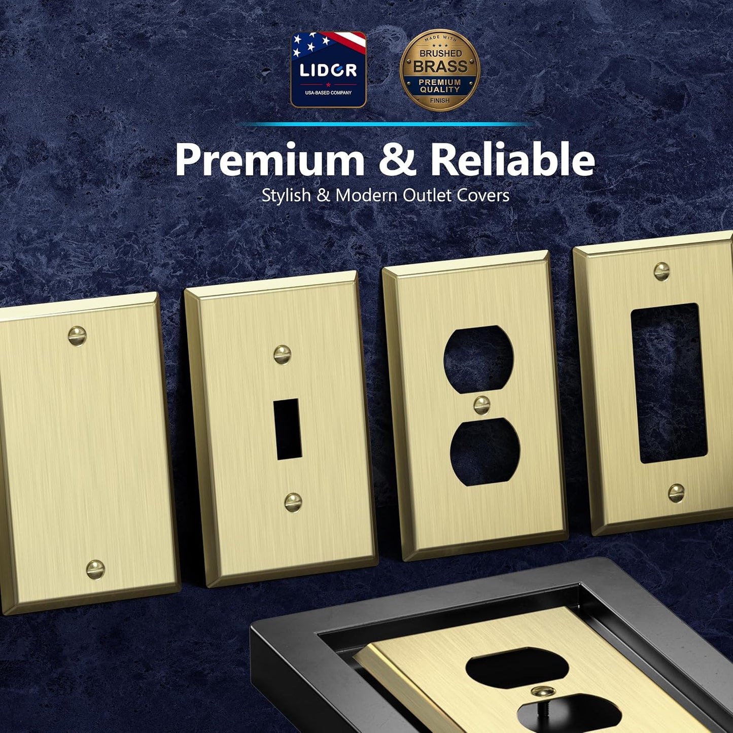 LIDER Decorator Switch or Receptacle Metal Wall Plate, Mid-Size 3-Gang | Stainless Steel, Corrosion Resistant, Brushed