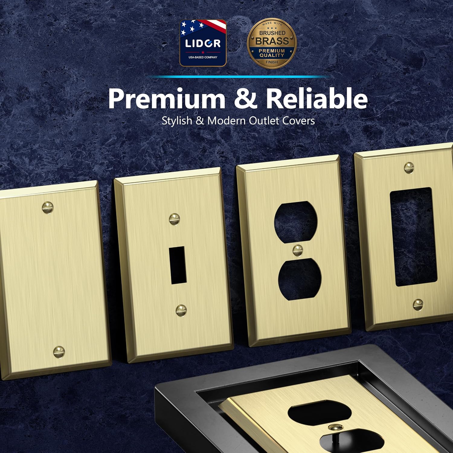 LIDER Decorator Switch or Receptacle Metal Wall Plate, Mid-Size 3-Gang | Stainless Steel, Corrosion Resistant, Brushed