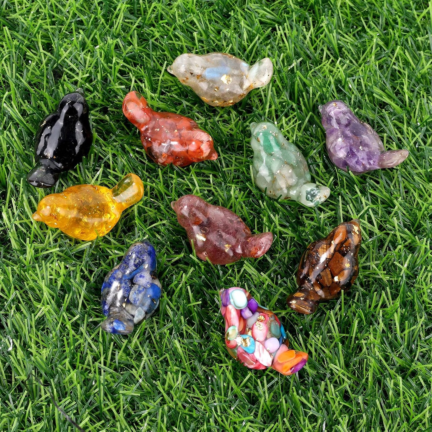 Crystal Gravel Bird Figurines / Set of 10