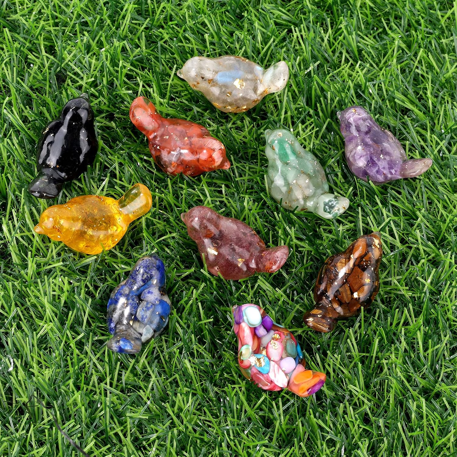 Crystal Gravel Bird Figurines / Set of 10