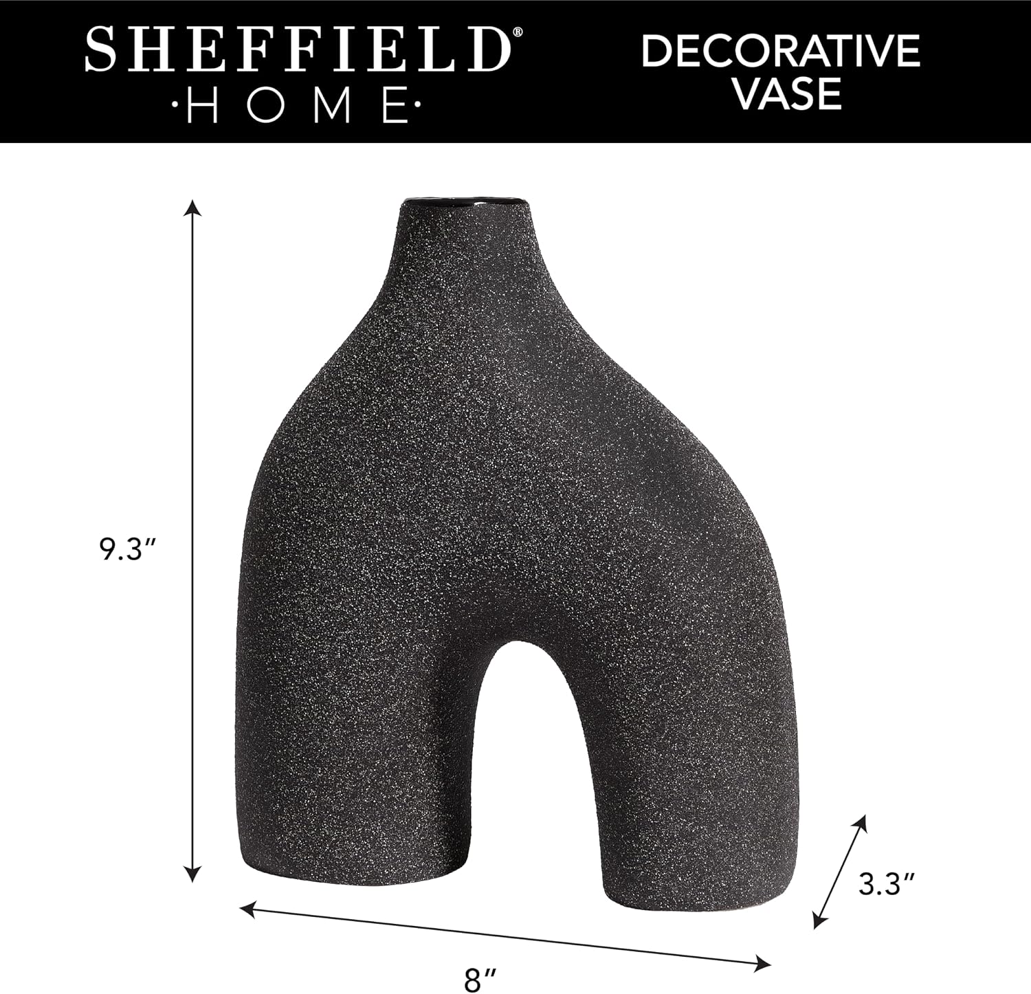 Modern Round U-Shaped Vase / 8 x 3.35 x 9.3 / Black - U-shaped