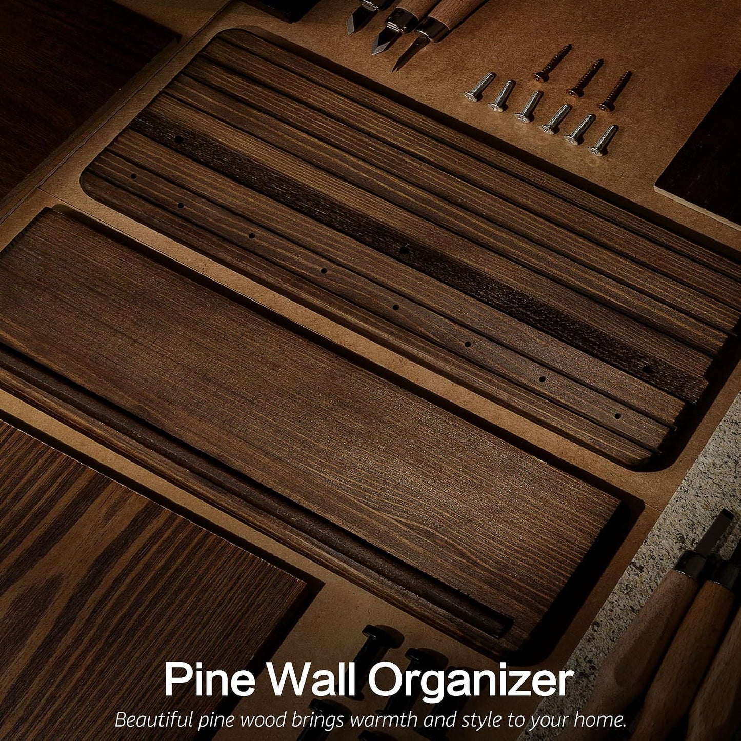 8 Durable Hooks & Floating Shelf / Brown