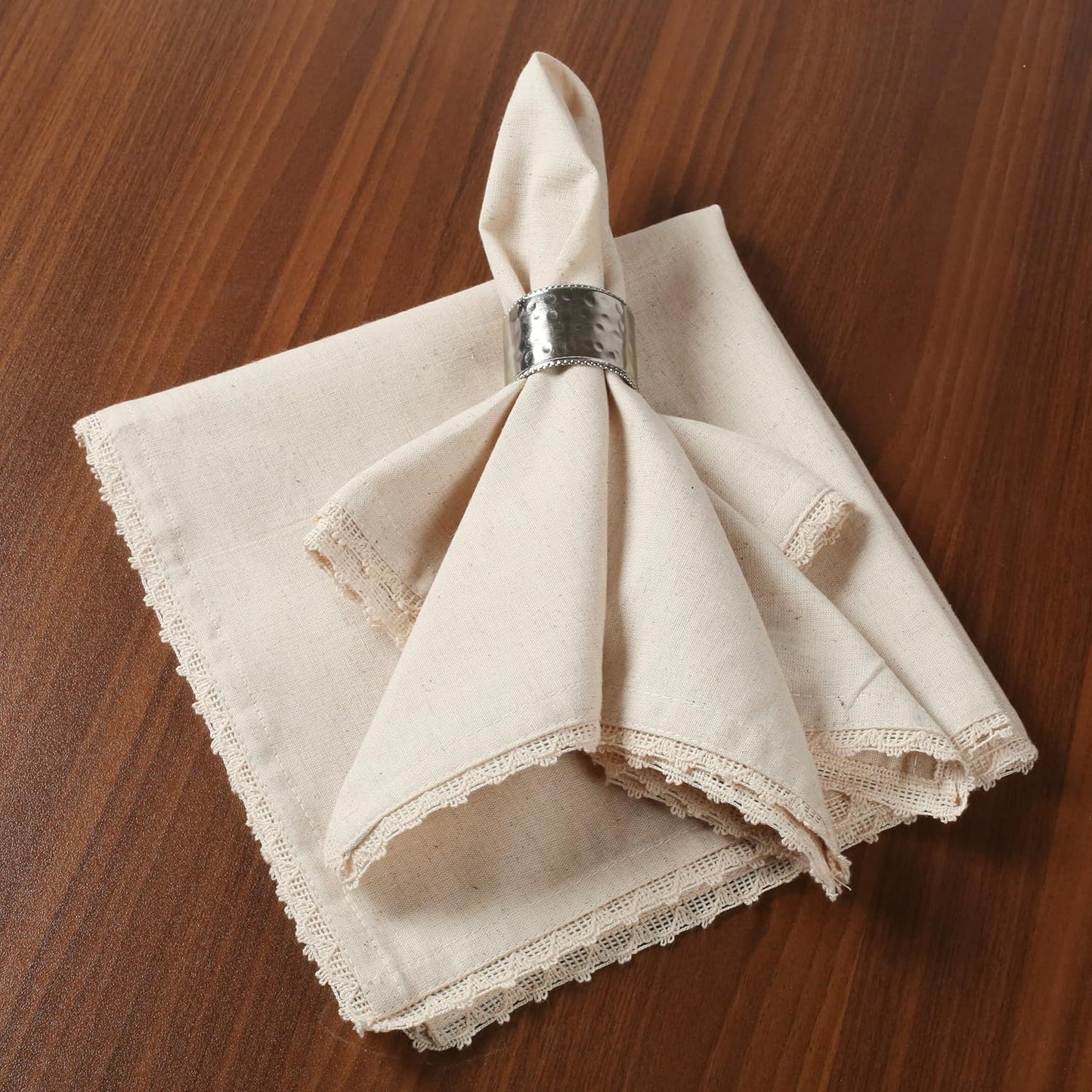Homebia Design Cotton Linen Lace Napkins Set of 12, 18x18 Natural Blend | 85% cotton, 15% linen blend napkins with lace