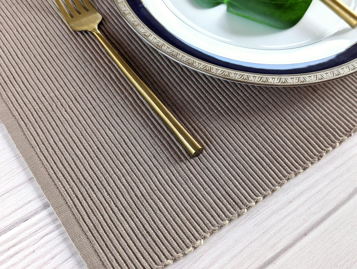 100% Cotton Ribbed Placemats - Set of 6-13 x 19 Inches - Taupe - Everyday Cloth Table Mats - Thick Construction