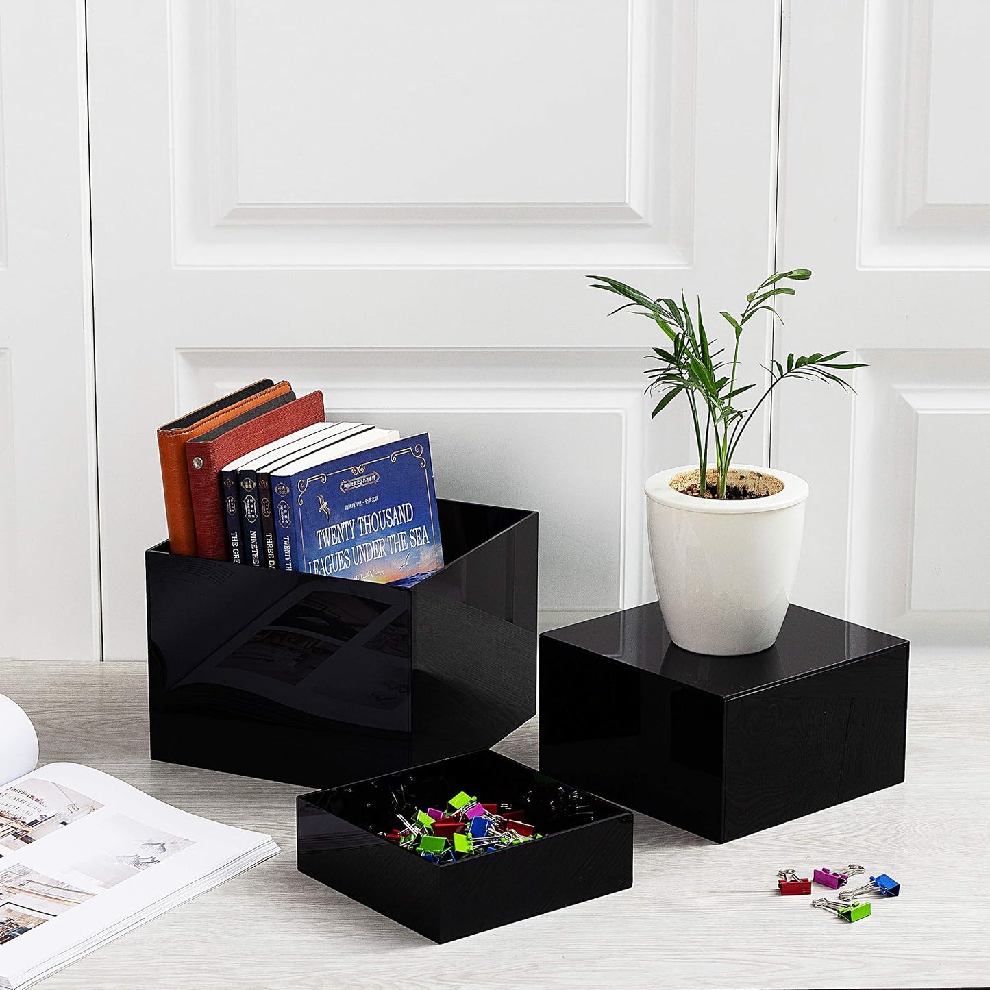 Red Co. Set of 3 Glossy Black Acrylic Cube Display Nesting Risers with Hollow Bottoms - 2 Pack