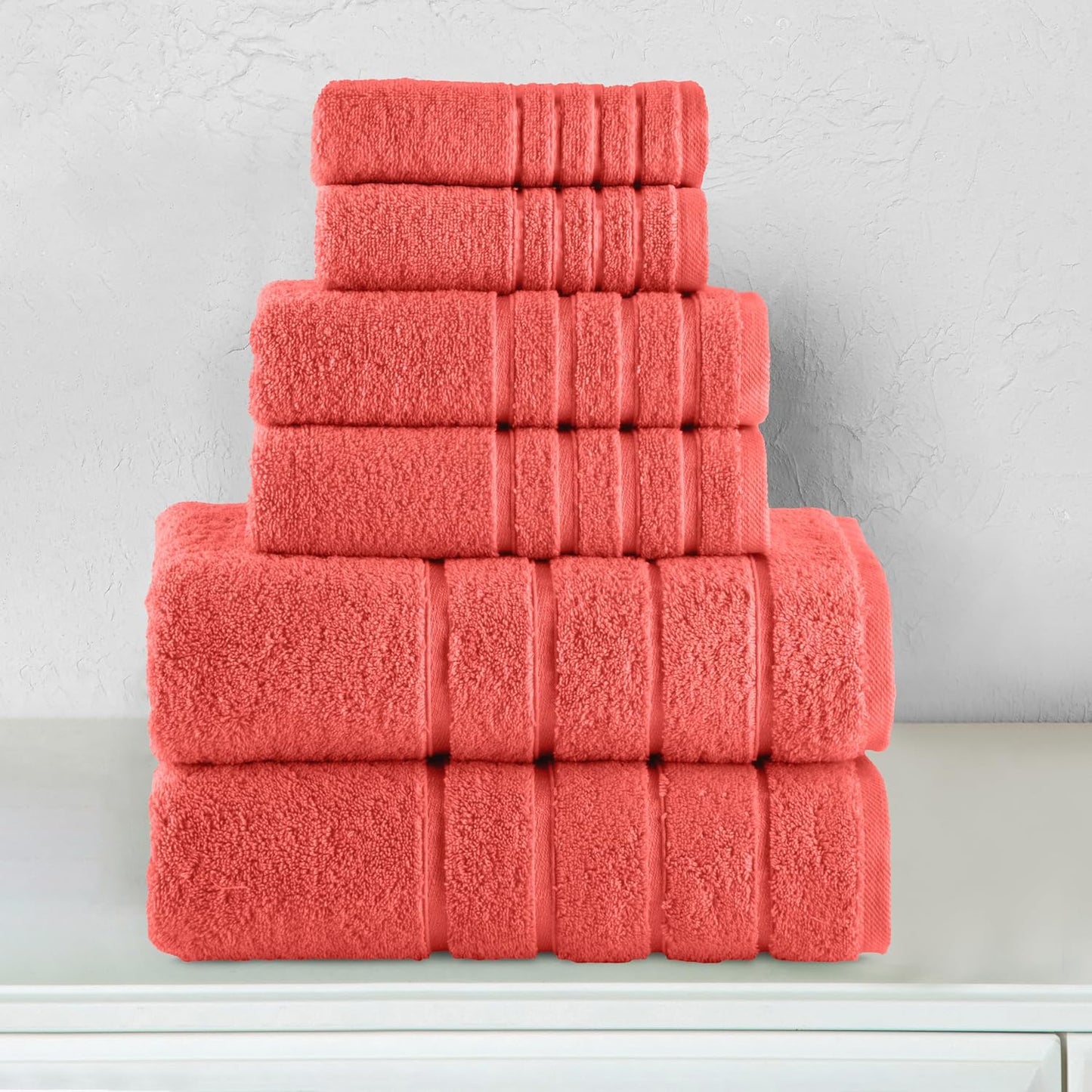 Elegant Comfort 4 Lines Viscose Stripe 6-Piece Premium Towel Set - 100% Turkish Cotton High Absorbent Luxury Bathroom