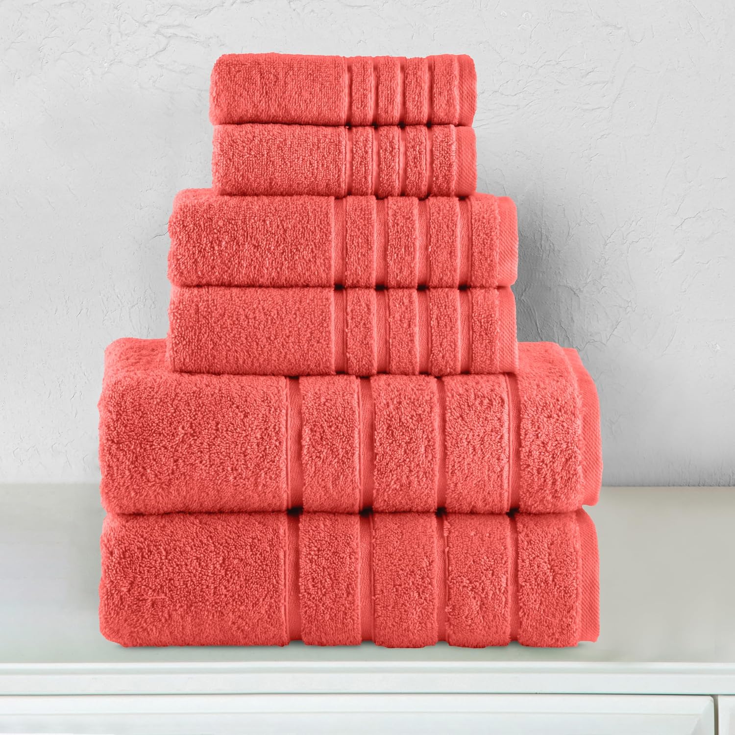 Elegant Comfort 4 Lines Viscose Stripe 6-Piece Premium Towel Set - 100% Turkish Cotton High Absorbent Luxury Bathroom