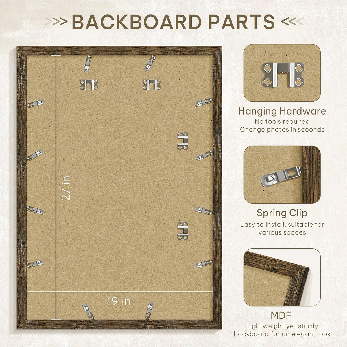 19x27 Rustic Brown Poster Frame, Picture Frame for Wall, 3 Pack | Fits 16x24 Photos With Mat or 19x27 Without Mat
