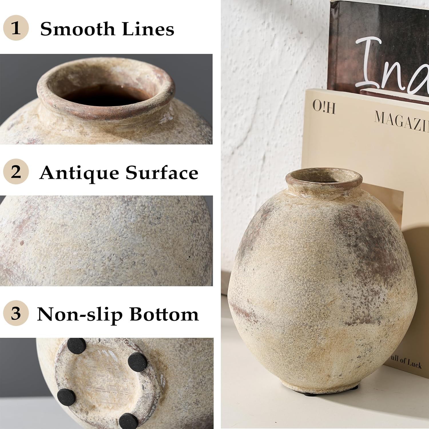 Ceramic Flower Vase / Natural Brown- 6.22 / 6.22 Inch
