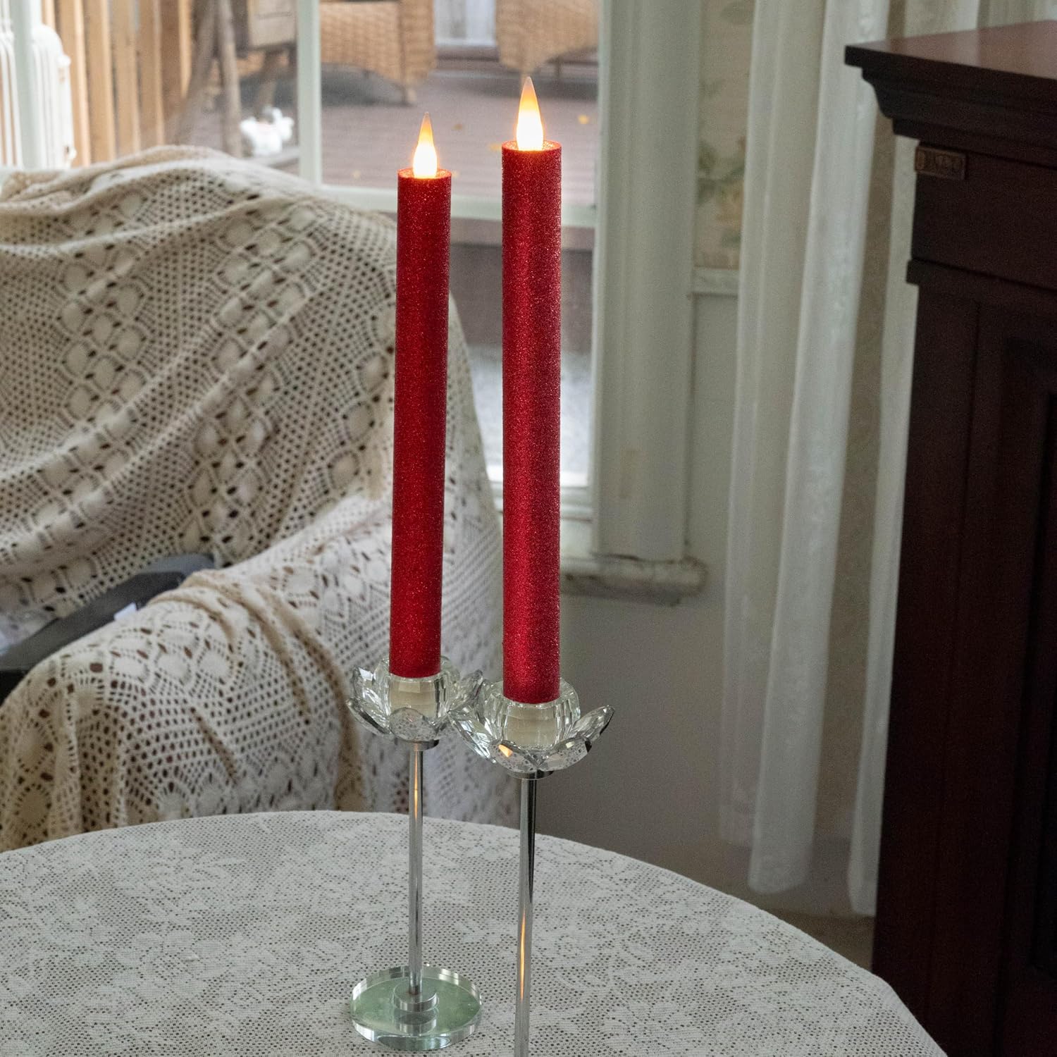 Flameless Taper Candles Flickering with Remote and Timer, 3D Moving Flame Taper Candle Battery Operated to 400 Hours, 9