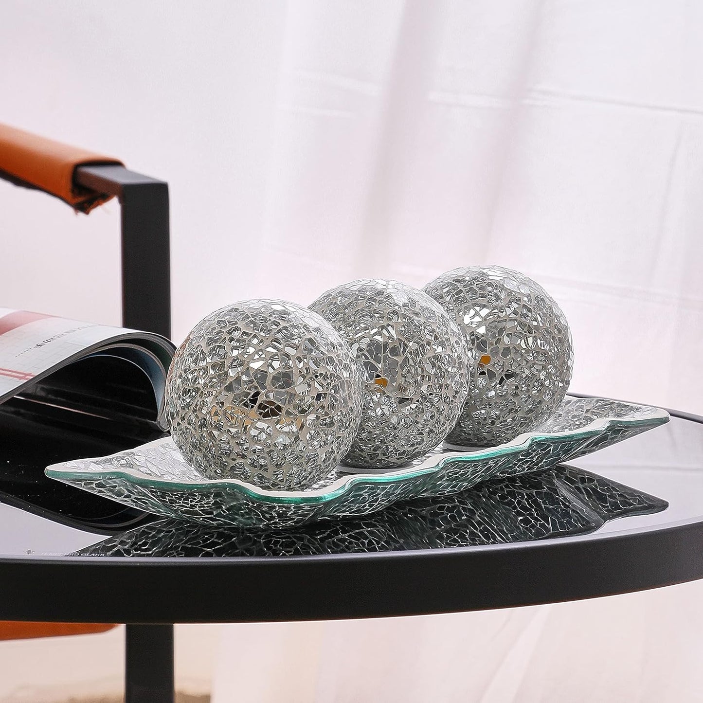 Mosaic Glass Decorative Tray Dish Plate / Silver / Set of 3