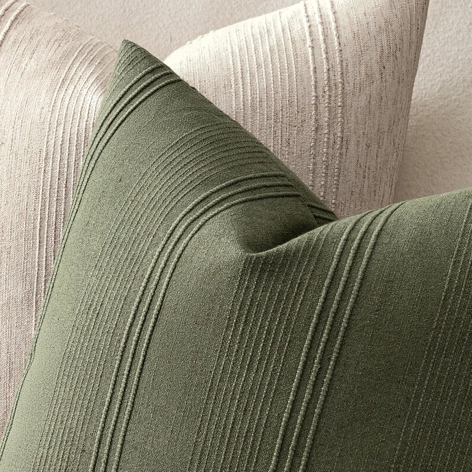 Striped Throw Pillow Covers Decorative Textured Pillow Covers / 18 x 18 / Olive Green / Set of 2