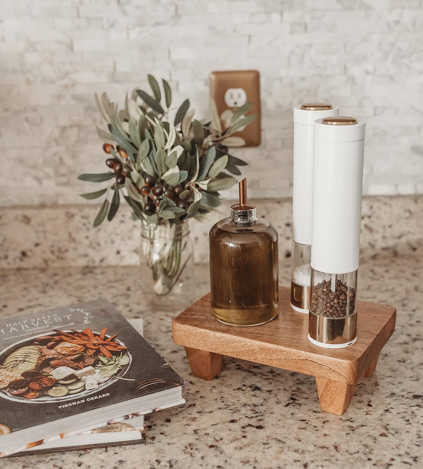 Wooden Tray Pedestal Decor / Natural Mango Wood