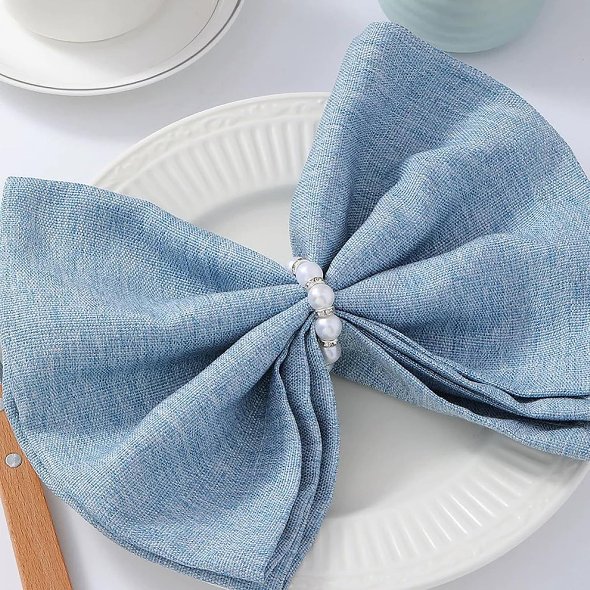 100 Pcs Silver Disposable Napkin Rings Imitation Pearl Ring Napkin Holder Delicate White Beaded Serviette Buckles for