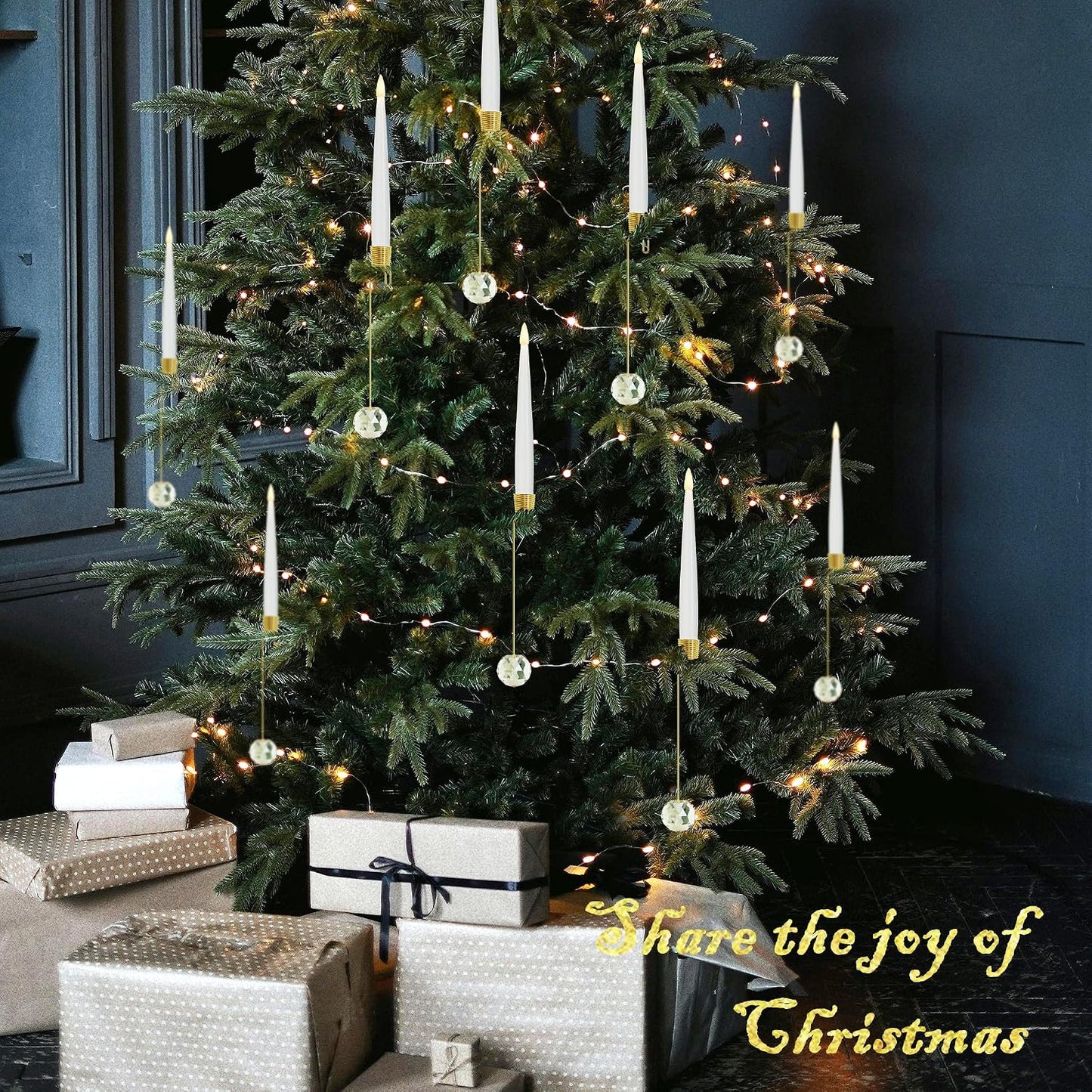 JOIONE Christmas Tree Candles, 12 Pack Crystal Ball Tree Hanging Decor | Battery Operated, Remote Control, Crystal Ball