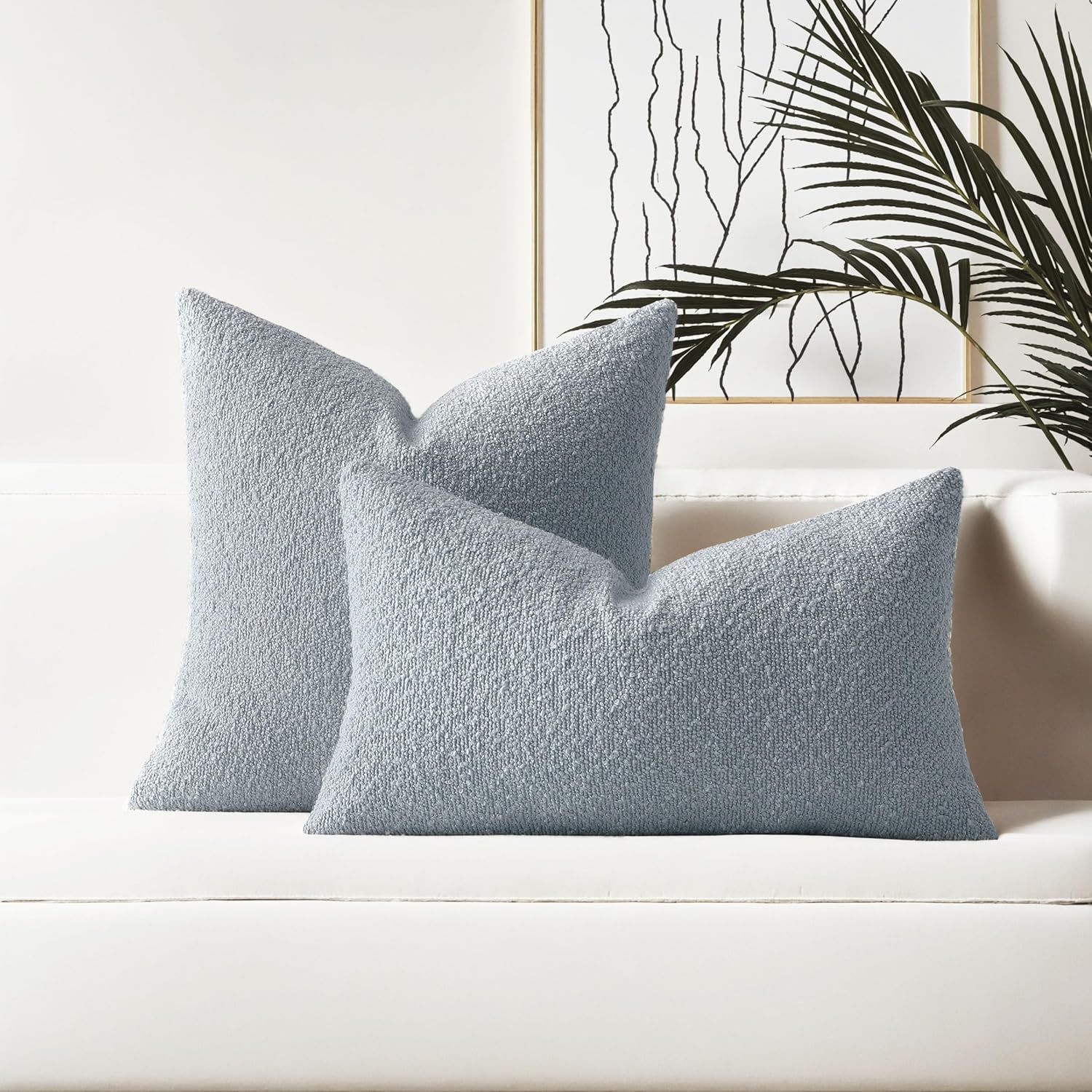 Boucle Decorative Throw Pillows Soft Boho Neutral Cushion Covers / Dusty Blue / 18 x 18 / Set of 2