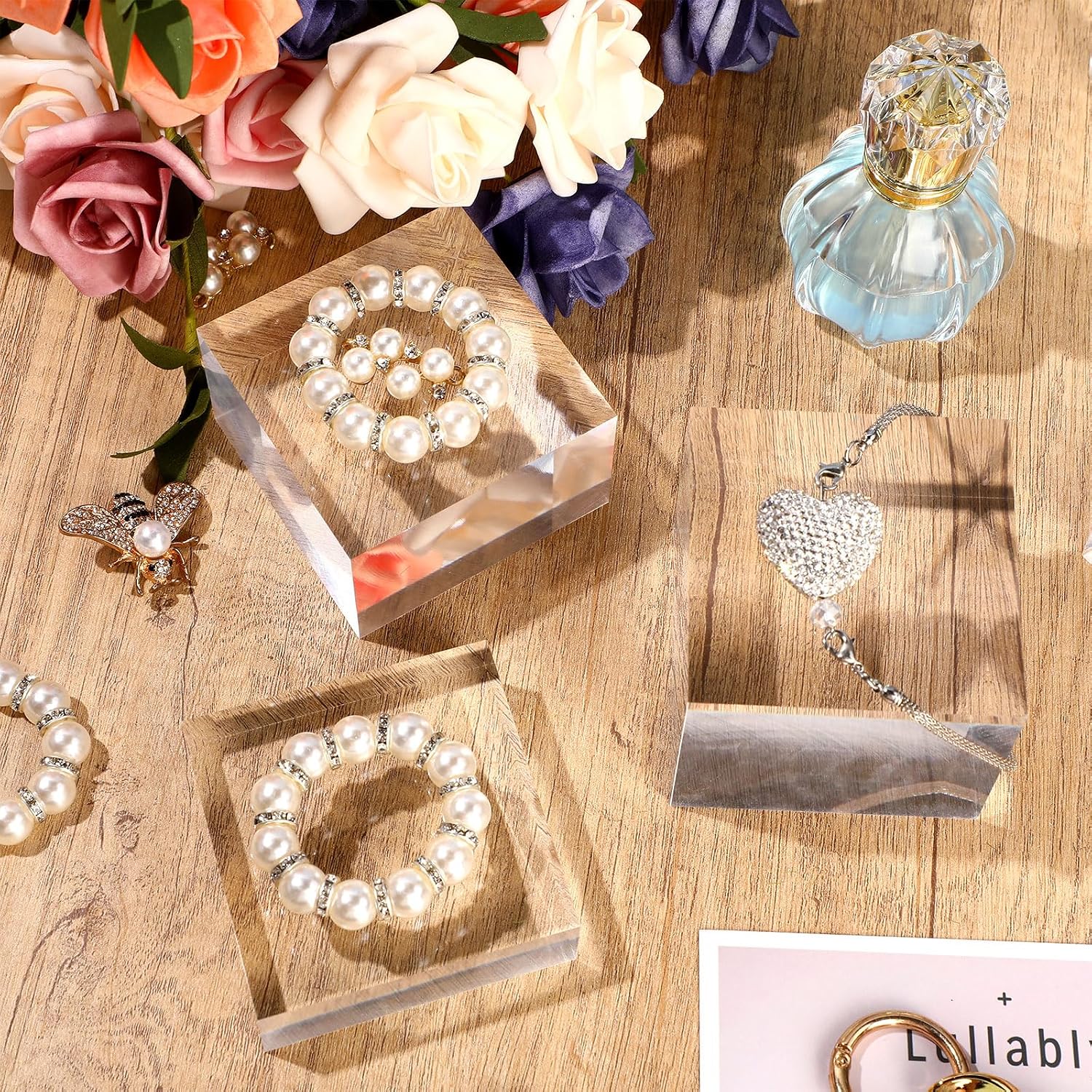 6 Pcs Acrylic Risers Stand Display Block Decor Riser 3 Size Decor Clear Polished Cube Solid Pedestal Stand for Jewelry