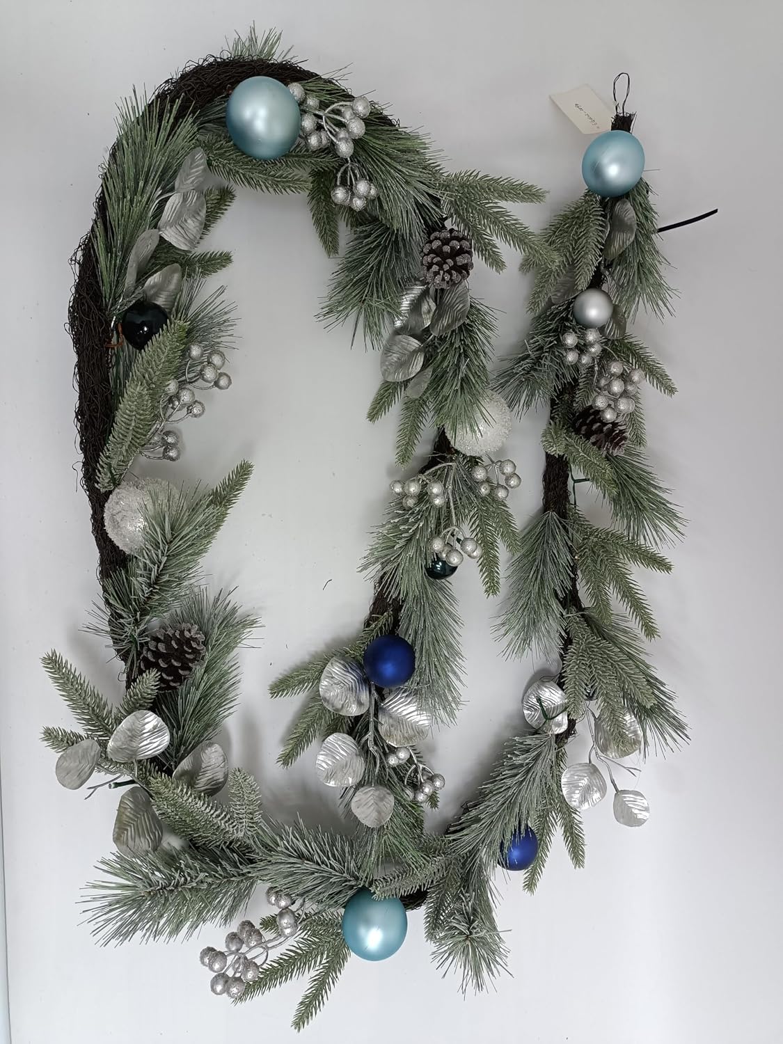 Valery Madelyn 9 Ft Pre-Lit Christmas Garland with Lights for Mantle, Lighted Outdoor Xmas Garland with Silvery Blue