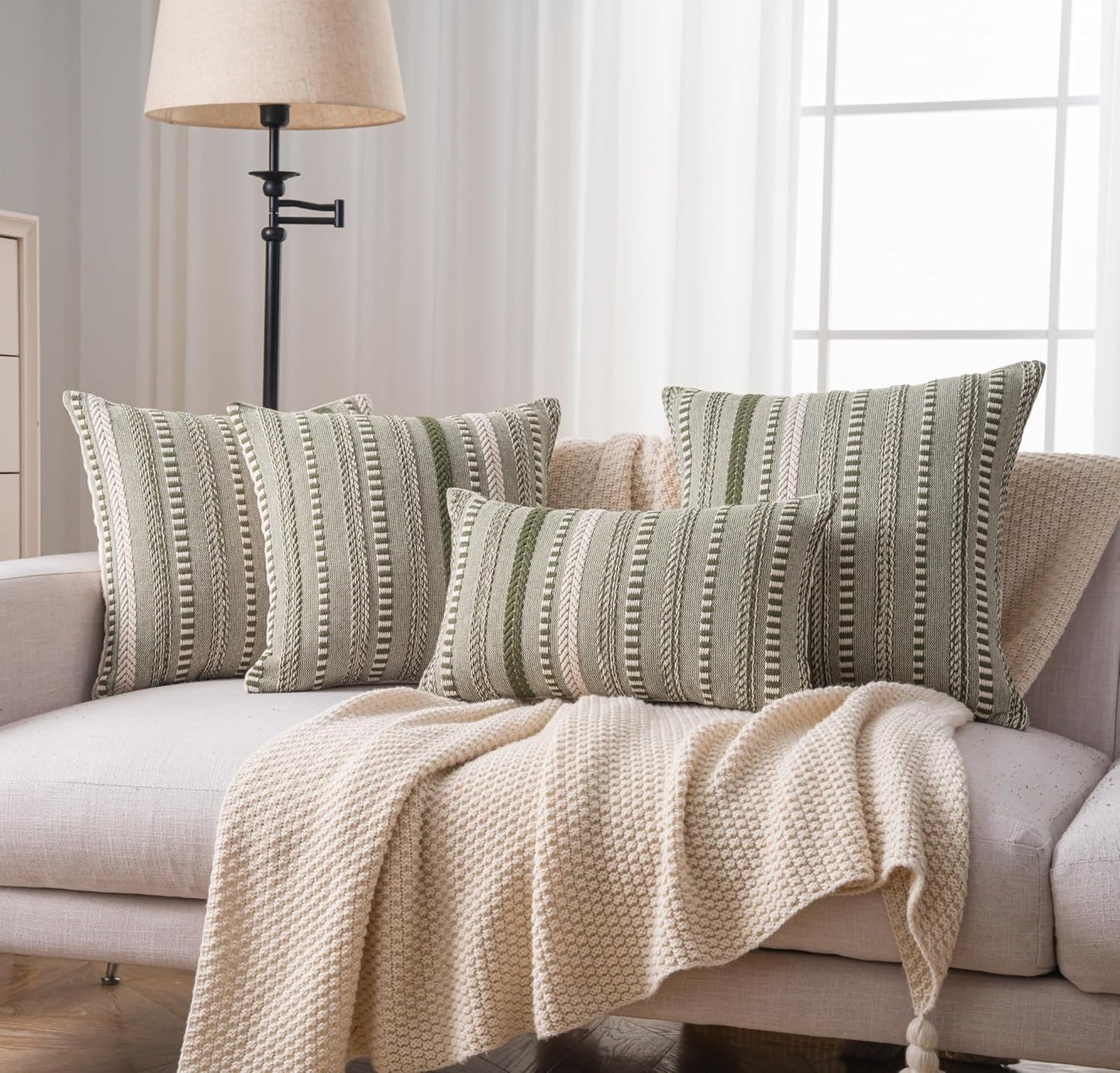 Boho Throw Pillow Covers / Green / 18 x 18 / Set of 2