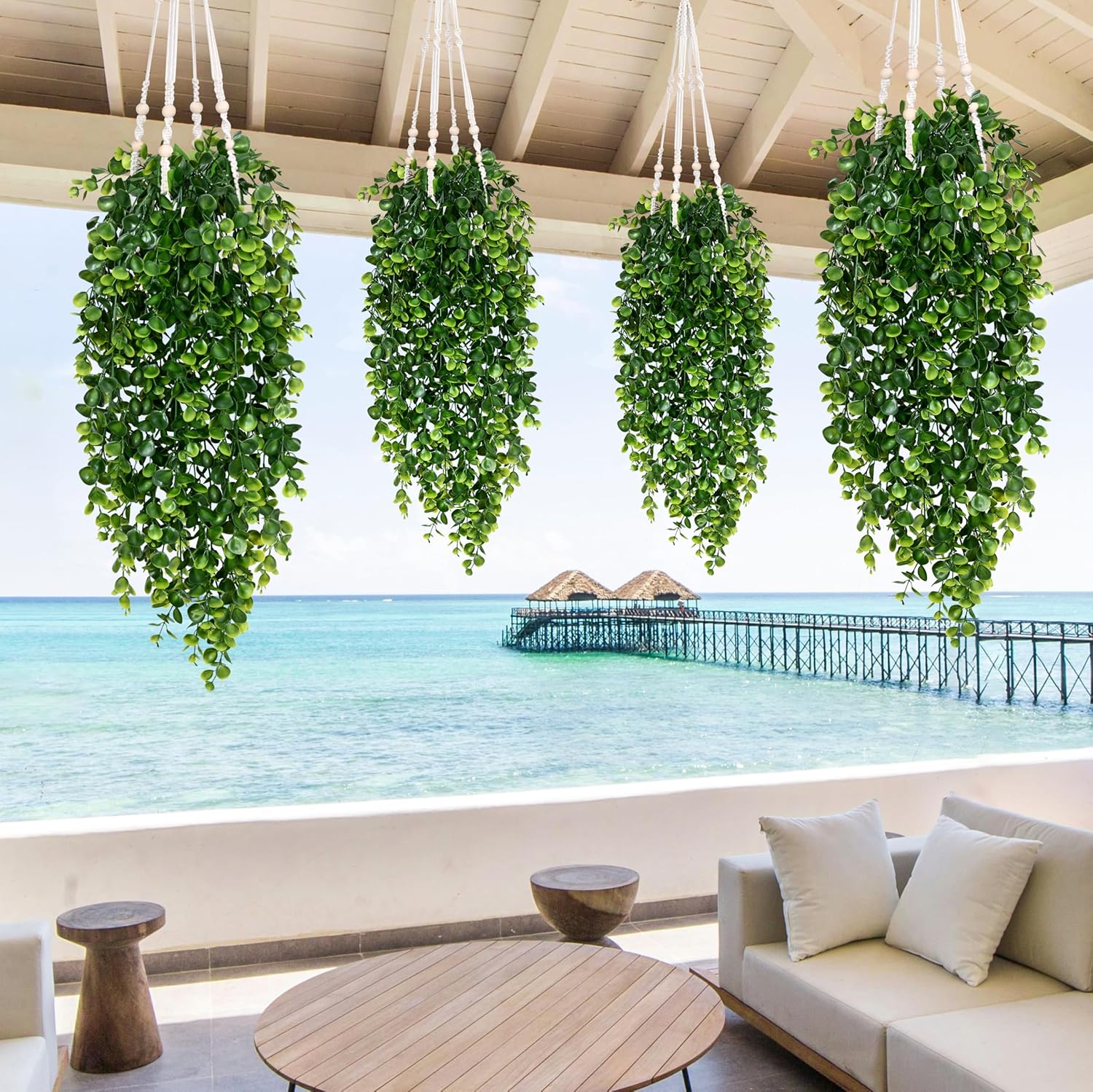 Fake Hanging Fake Eucalyptus Leaves UV Resistant / Photos Ivy Vines / Plants / 2.7 Inch / Set of 4